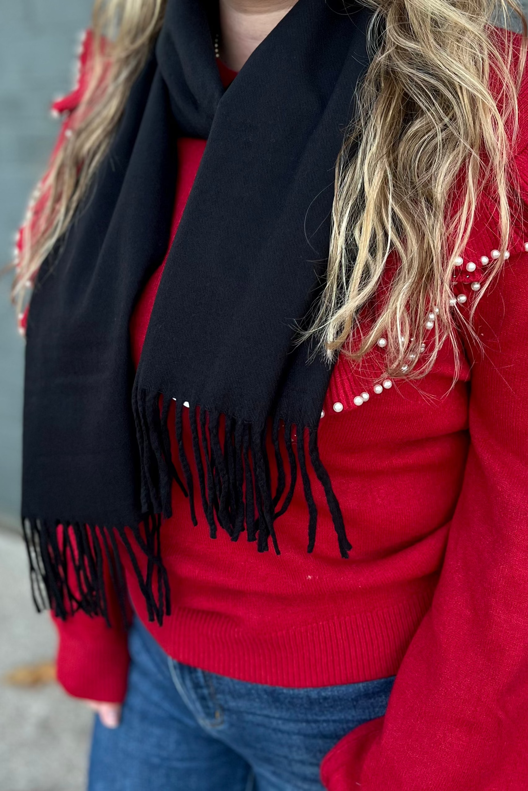 Solid Black Cashmere Feel Scarf