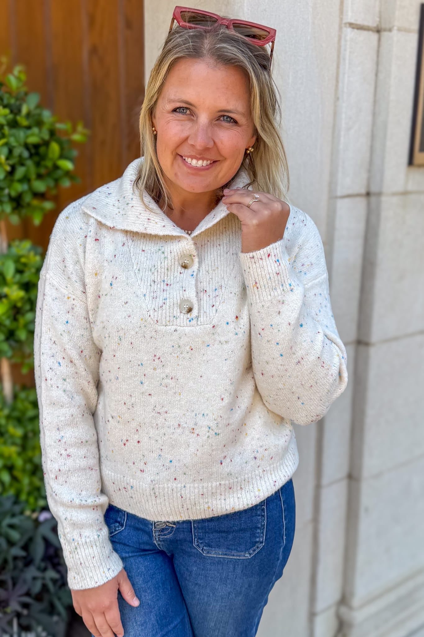 Ivory Speckle Collar Sweater