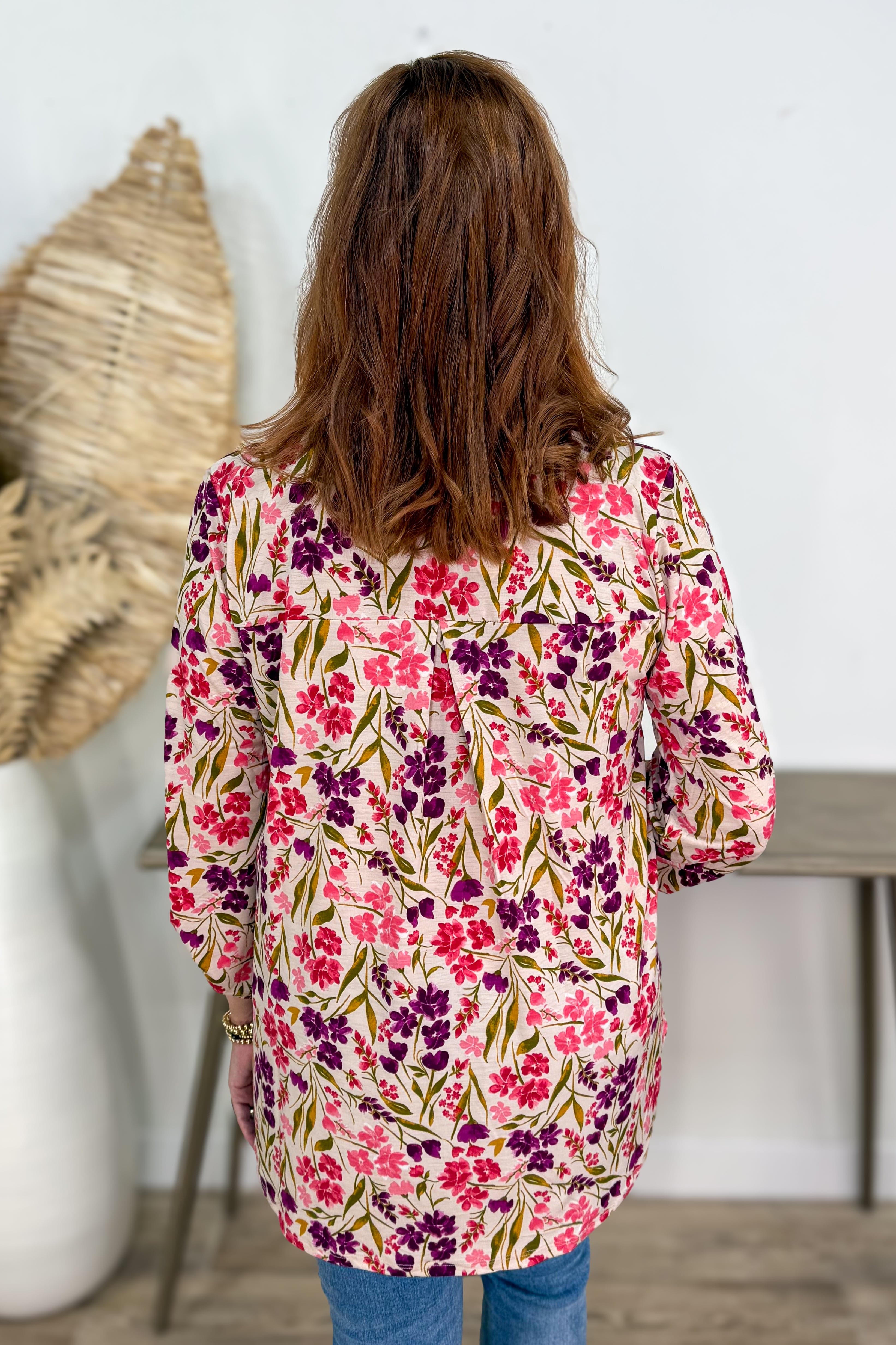 Taupe Fields of Flowers Lizzy Blouse back