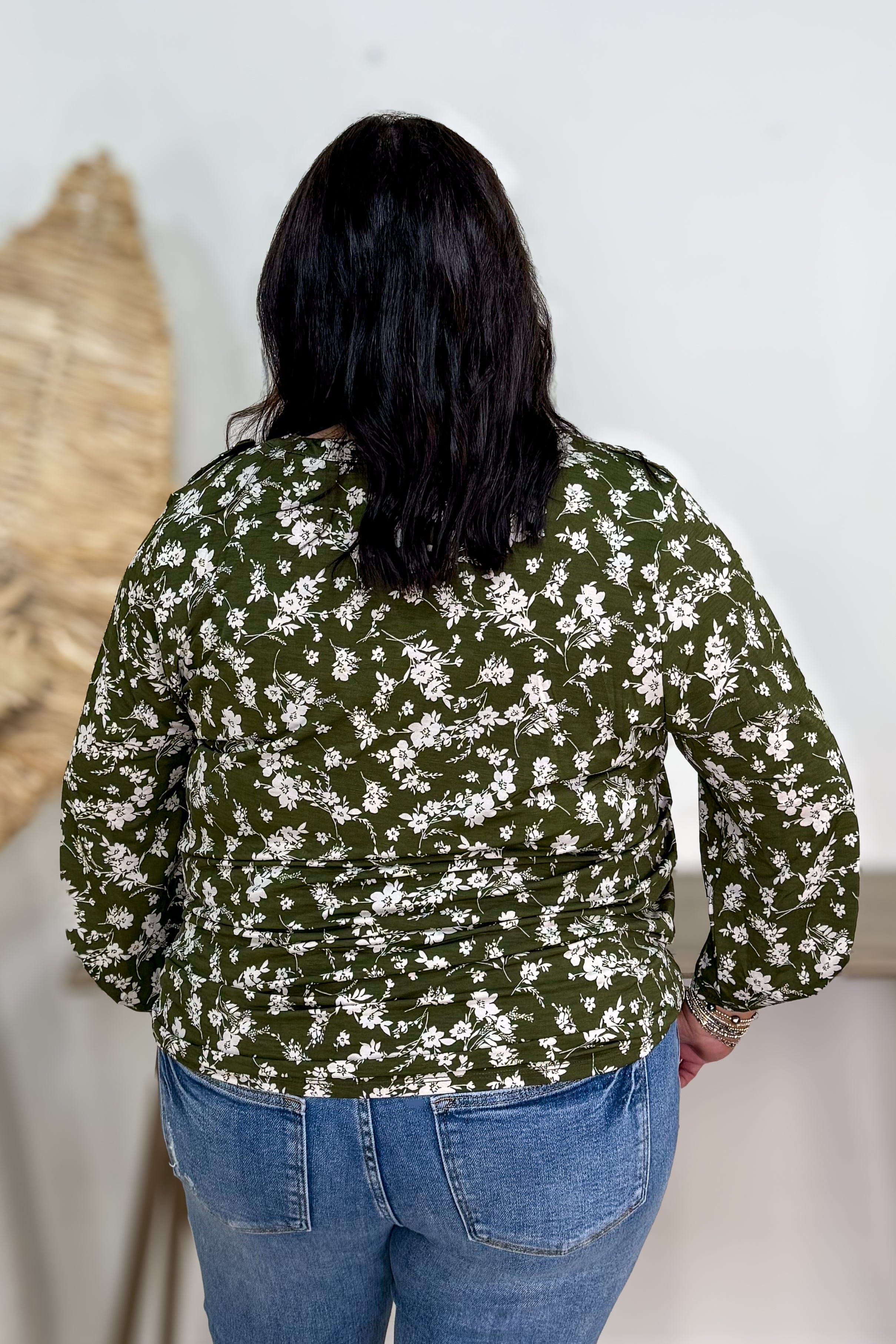 Olive Floral Button Lizzy Blouse back