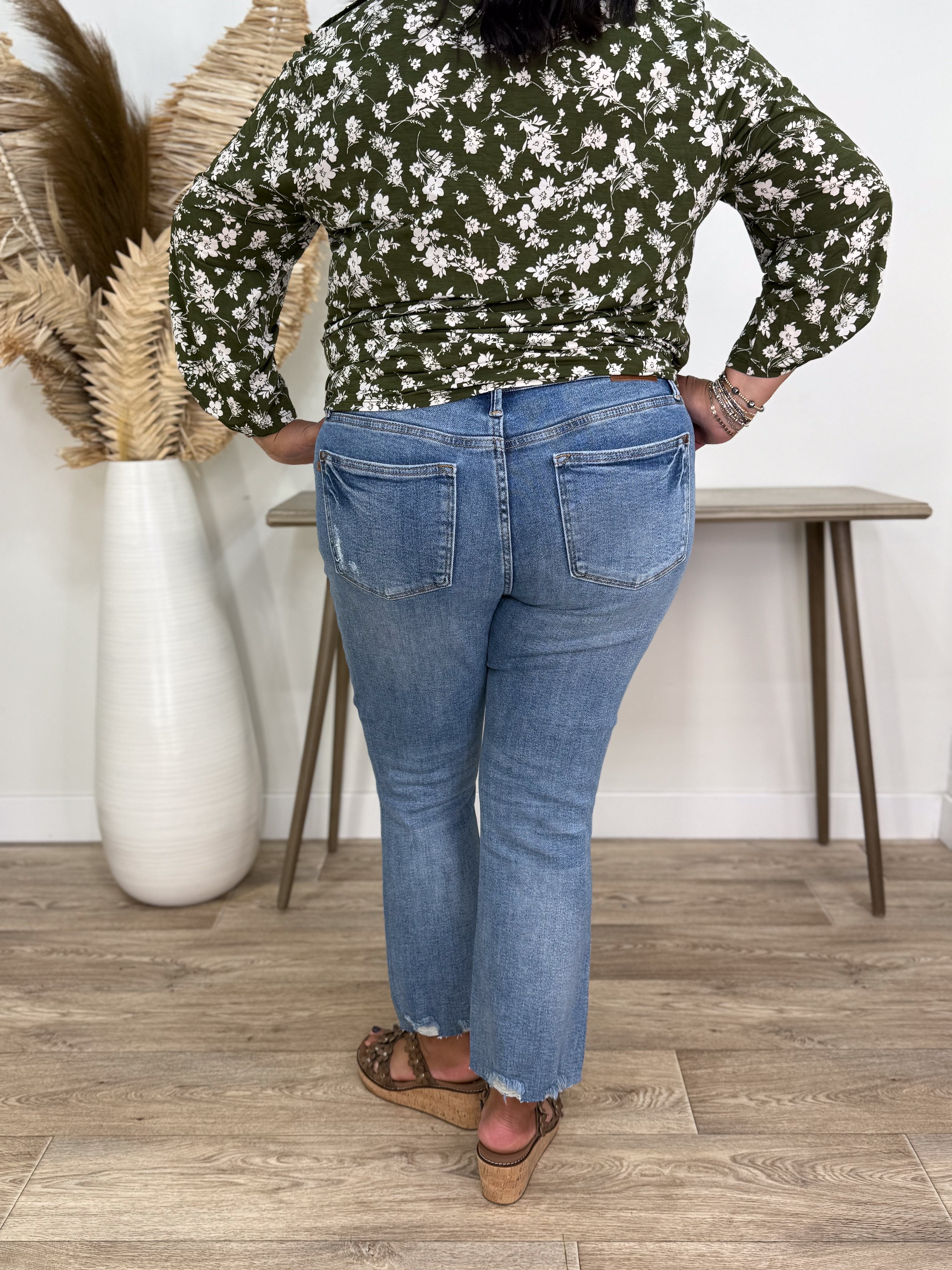 Vintage Wash Destroy Hem Kick Flare back
