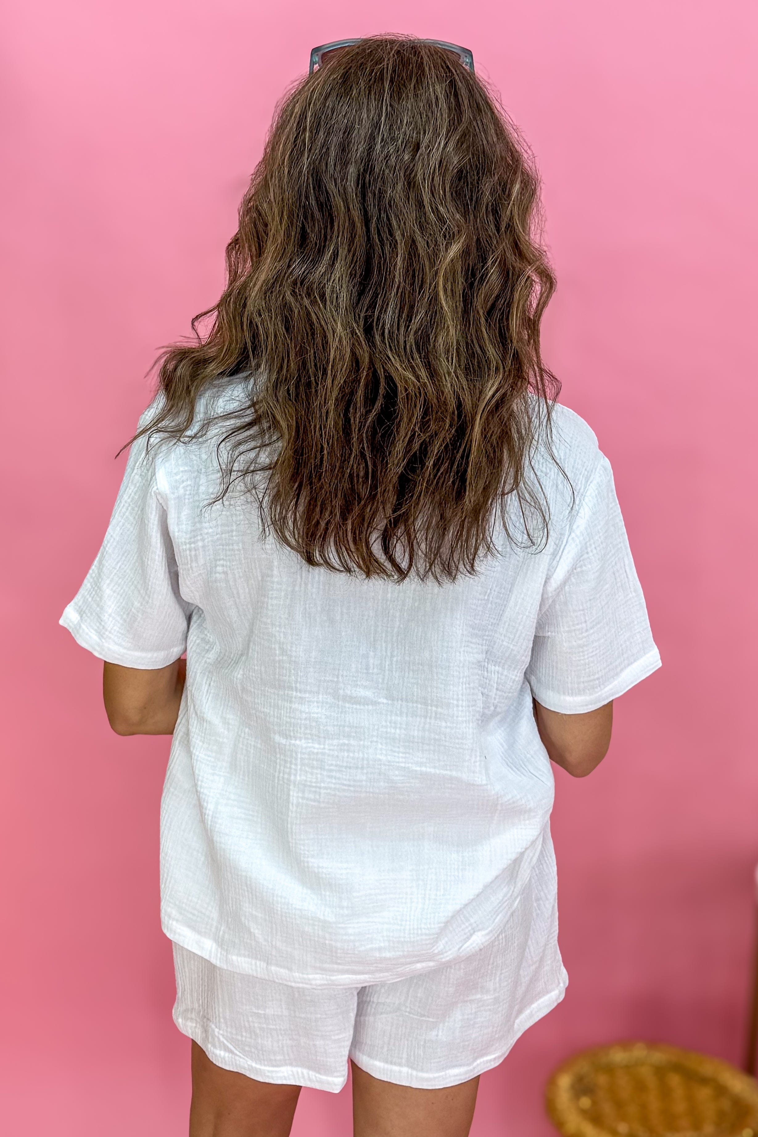 White Cotton Button Up & Shorts Set back