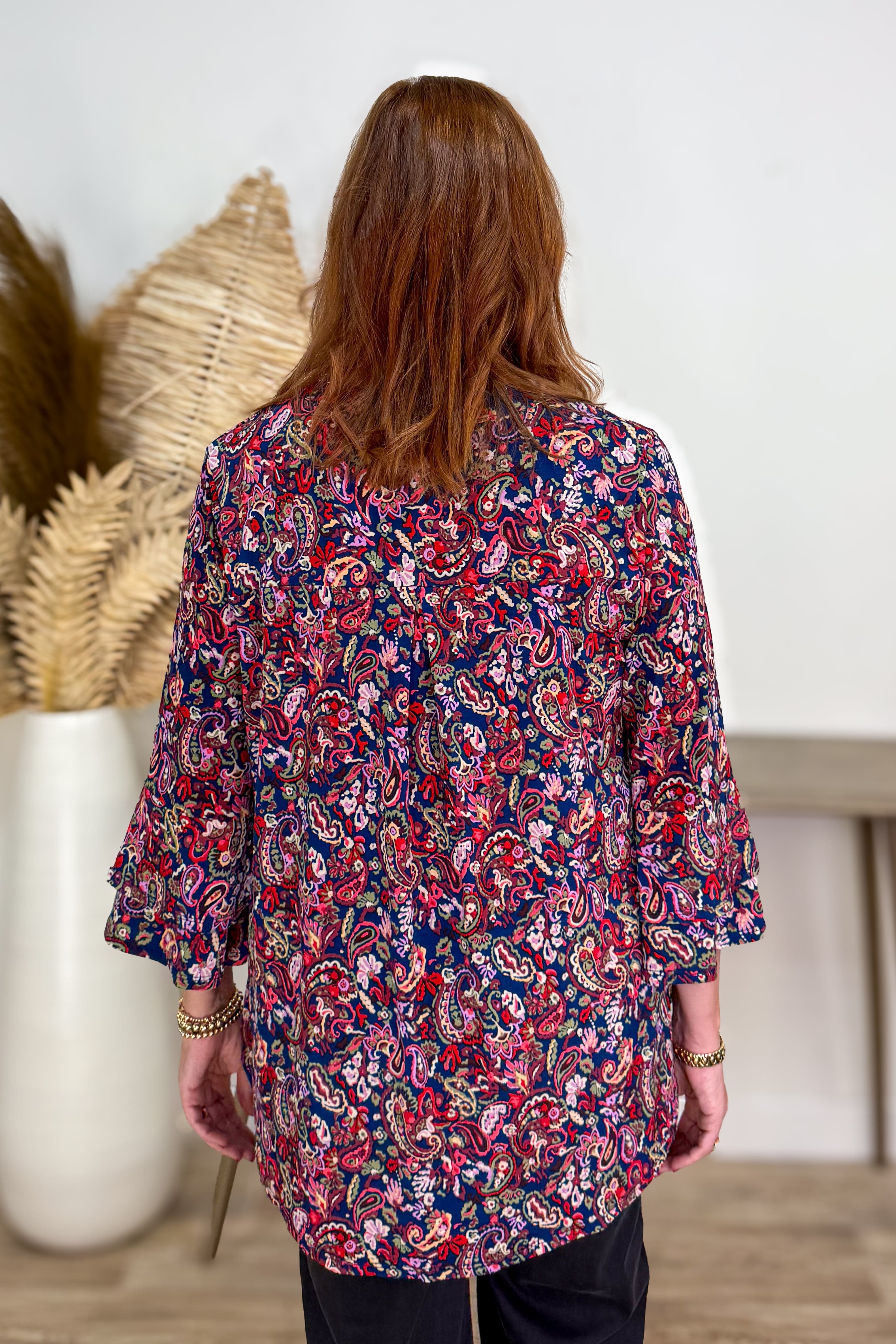 Navy Multi Paisley Bell Sleeve Lizzy Top back
