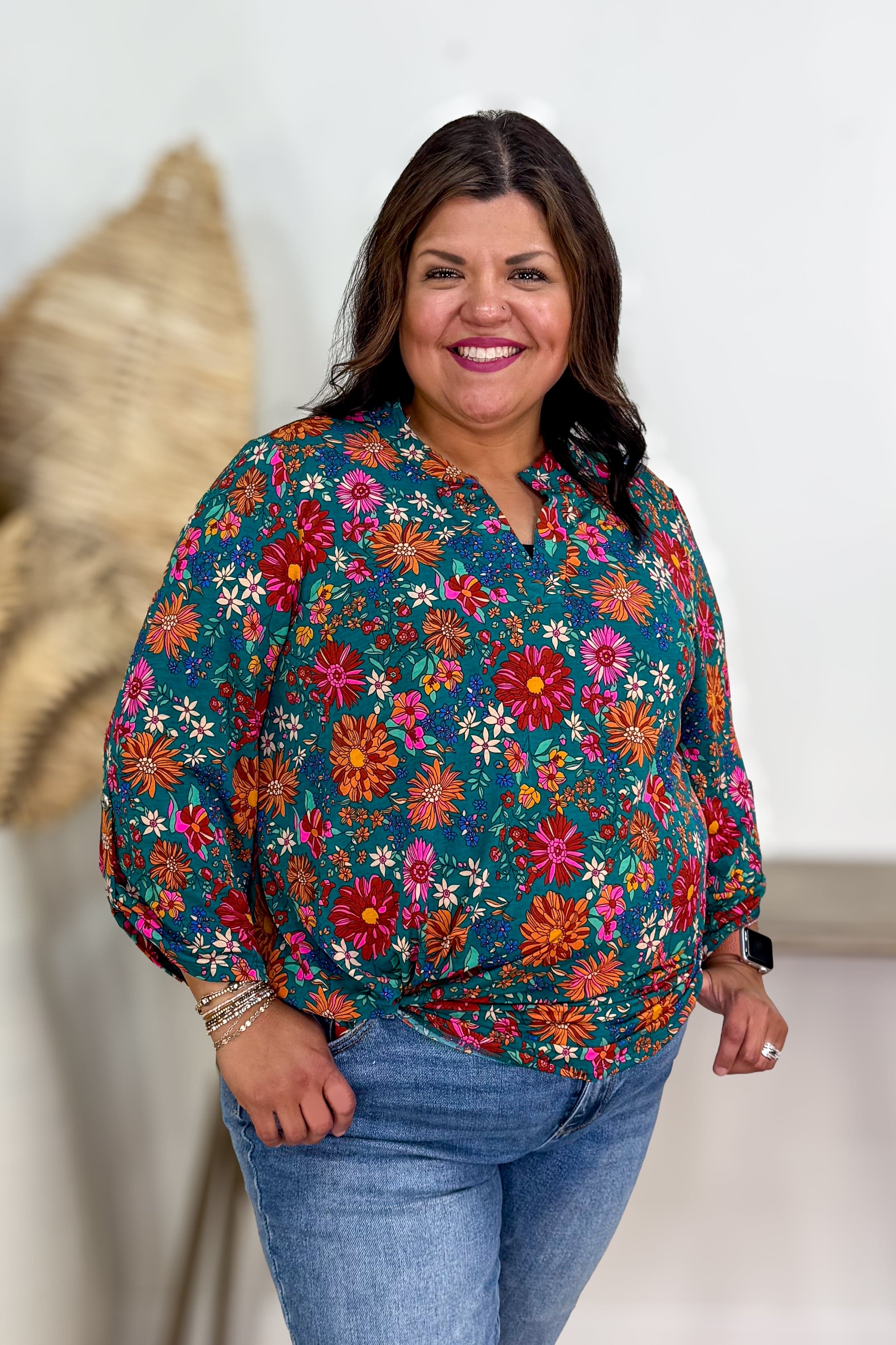 Emerald Green Floral Lizzy Blouse