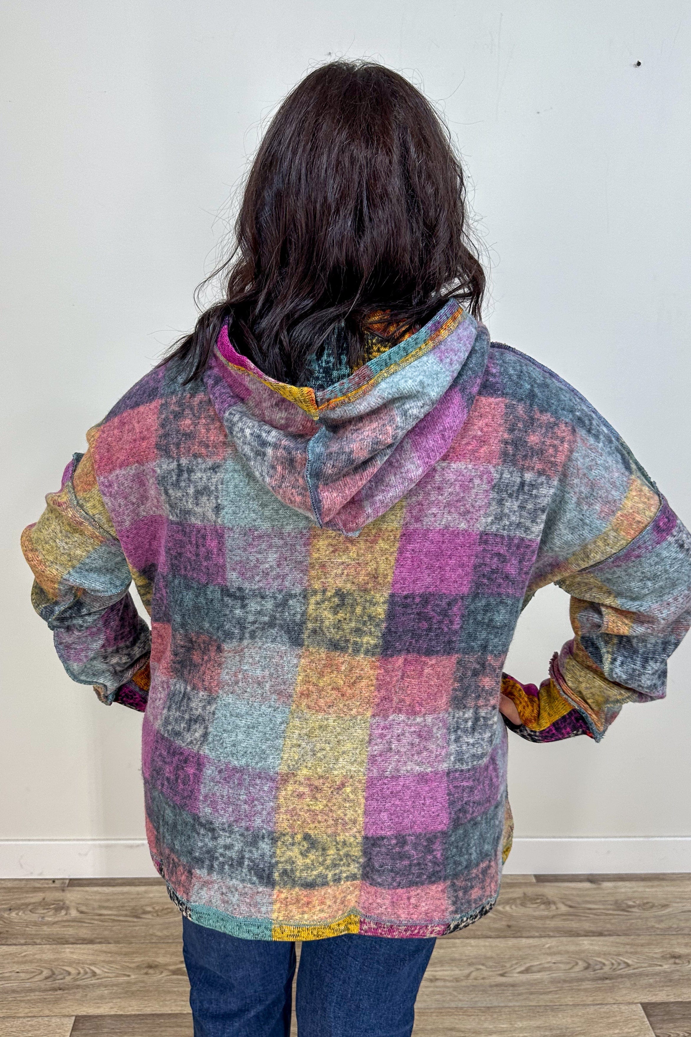 Lavender Multi Brushed Check Hoodie back