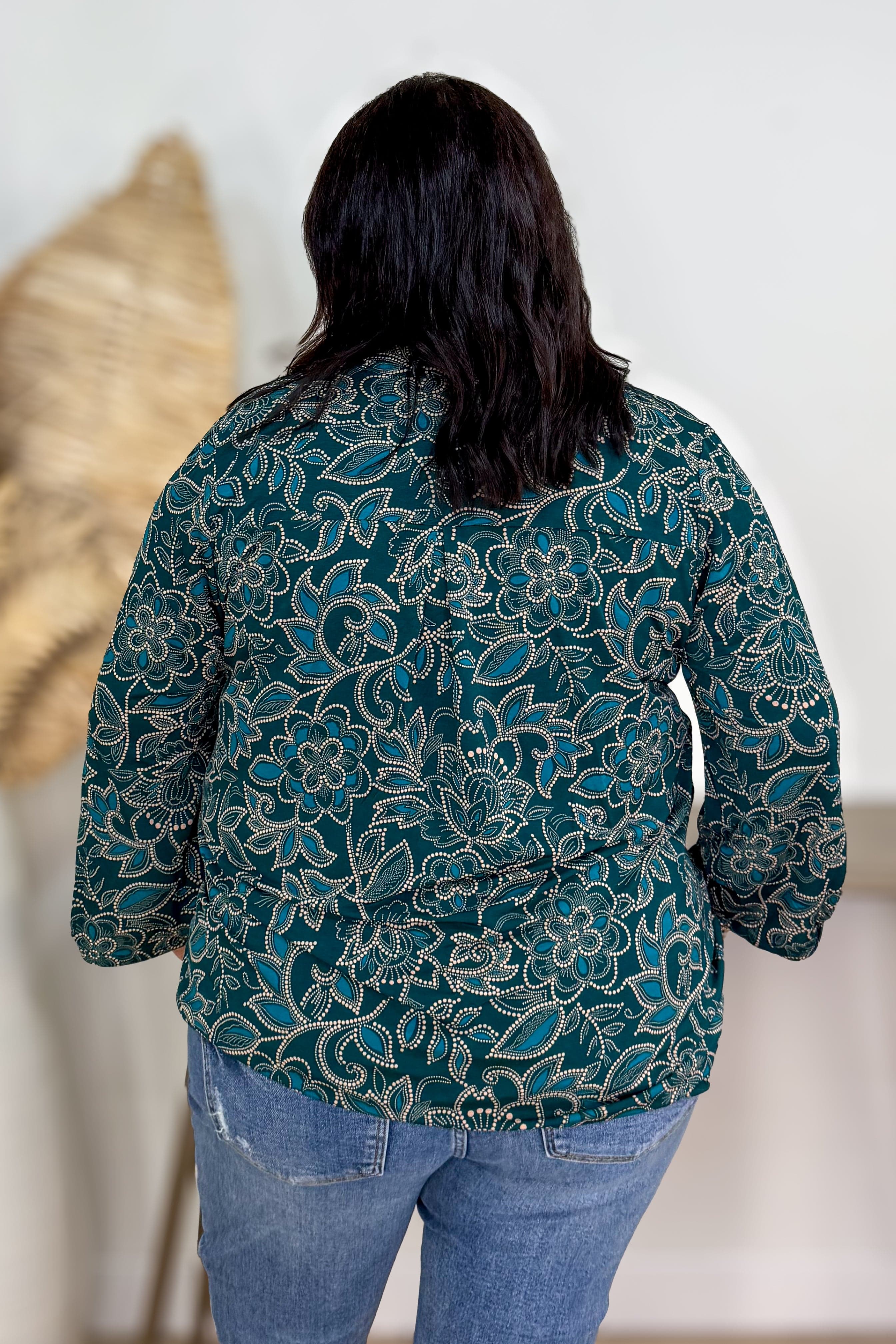 Hunter Green Floral Dot Lizzy Blouse back