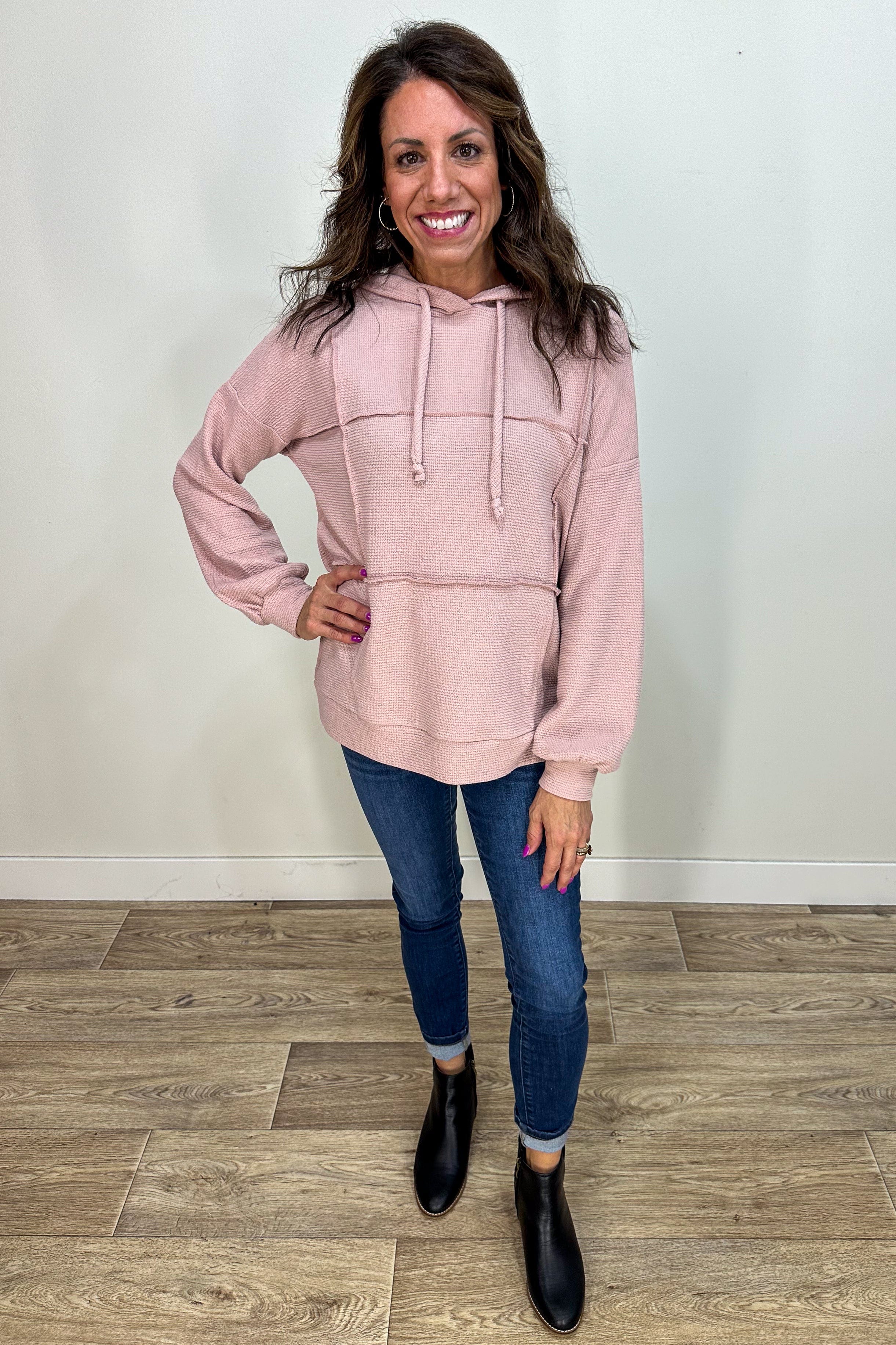 Blush Long Sleeve Drawstring Hoodie styled