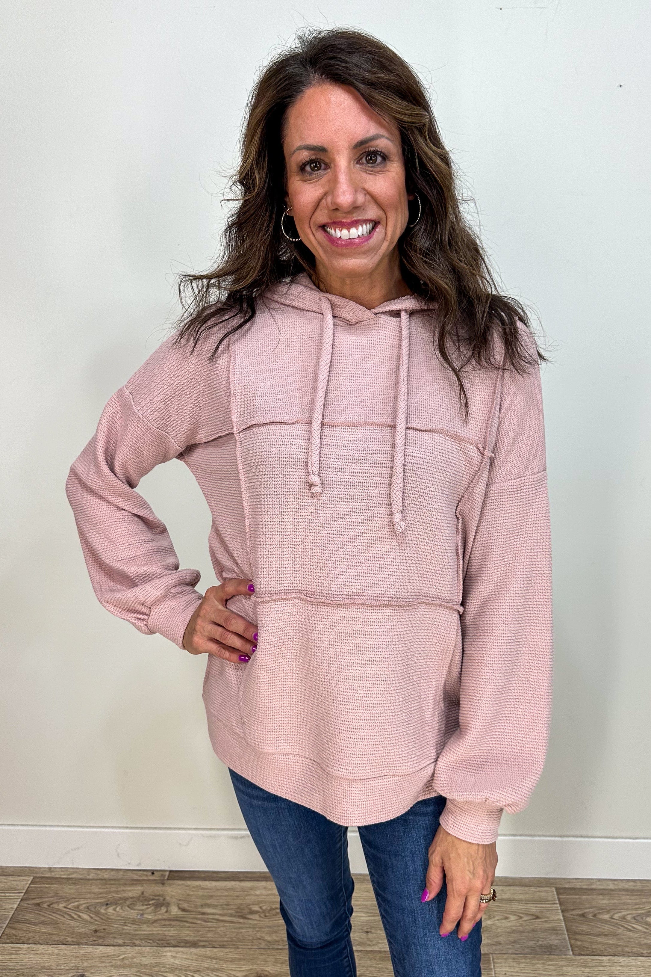 Blush Long Sleeve Drawstring Hoodie