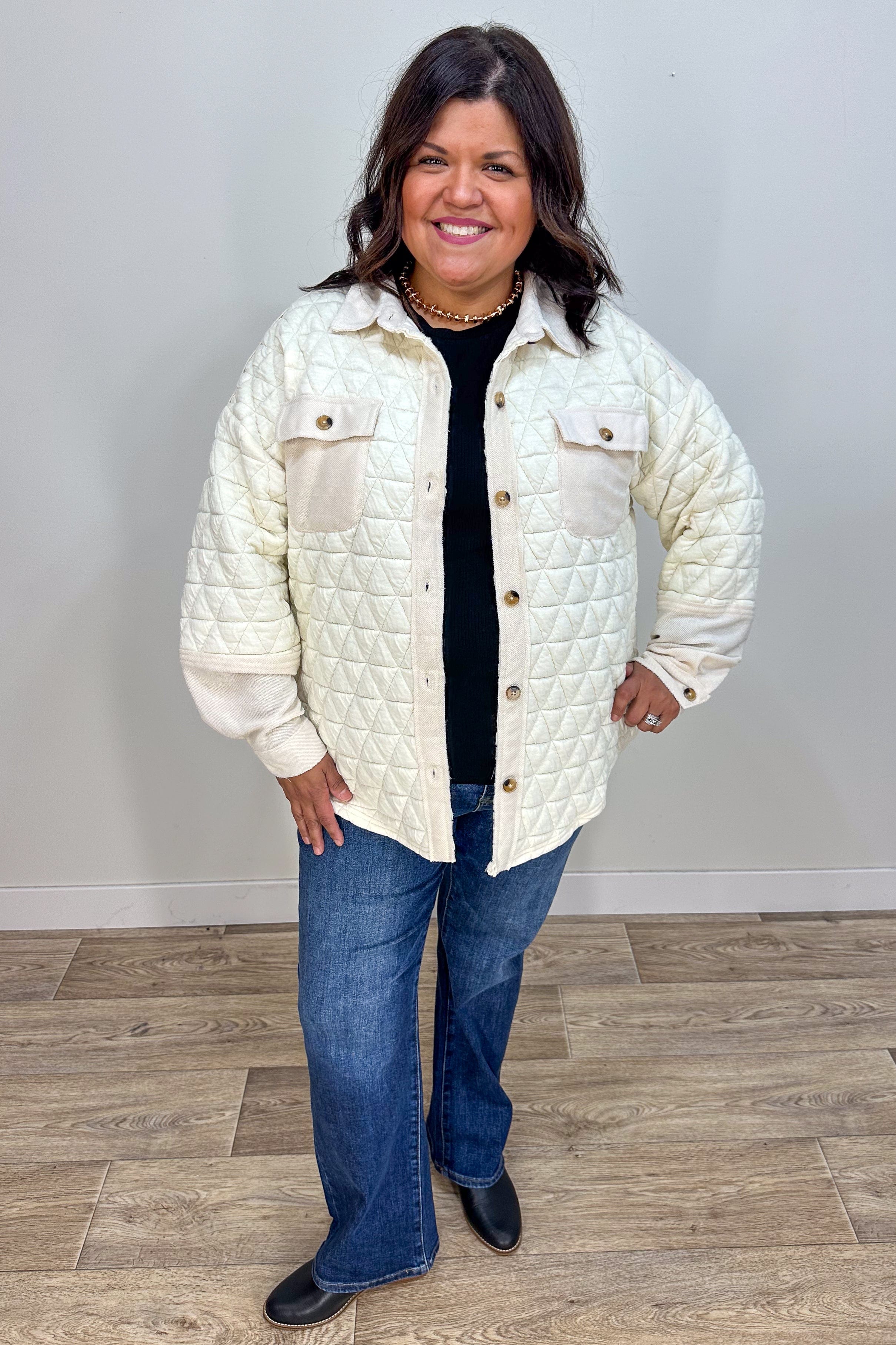 Cream Quilted Shacket Jacket styled
