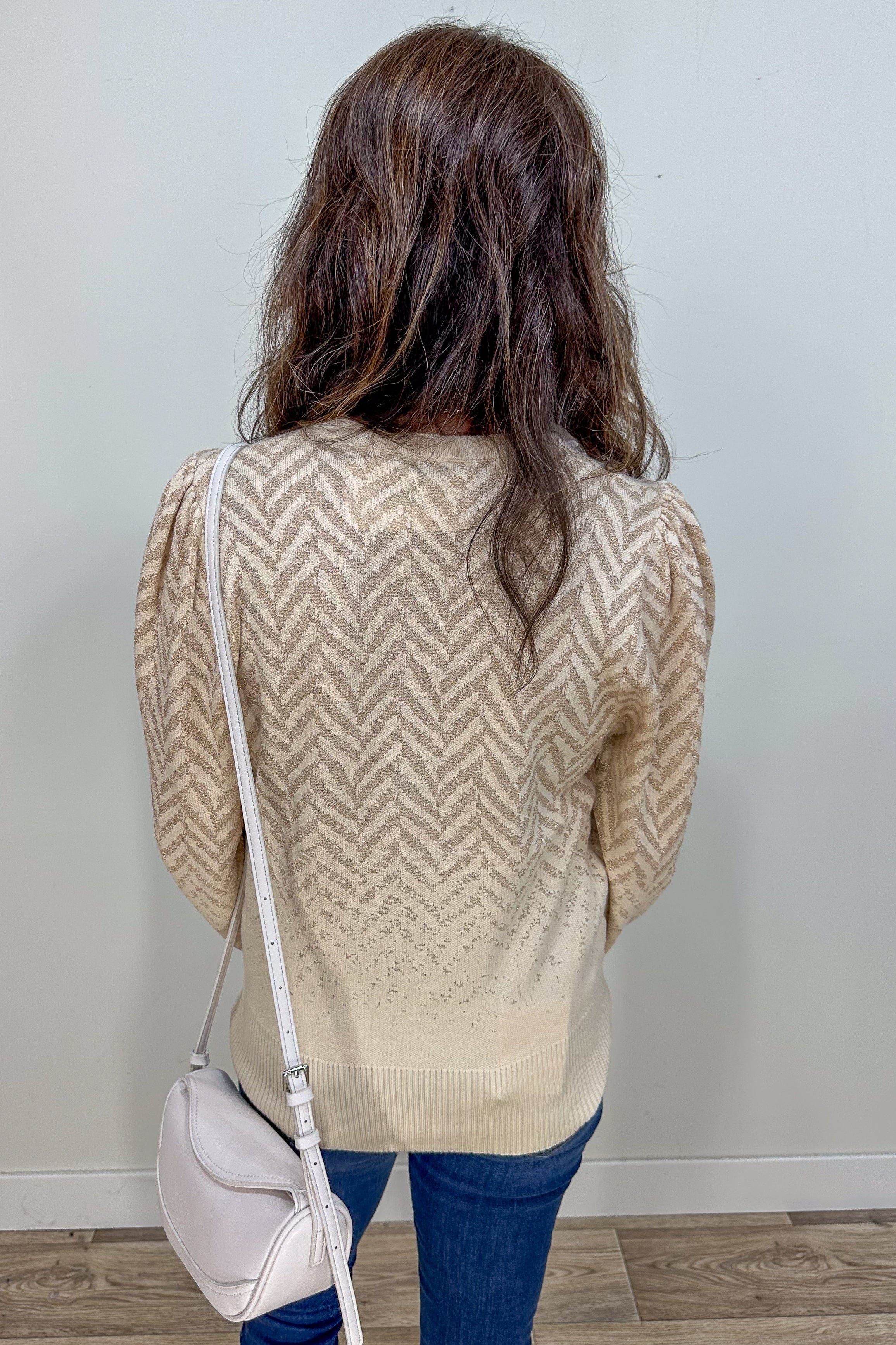 Taupe & Gold Chevron Sweater back