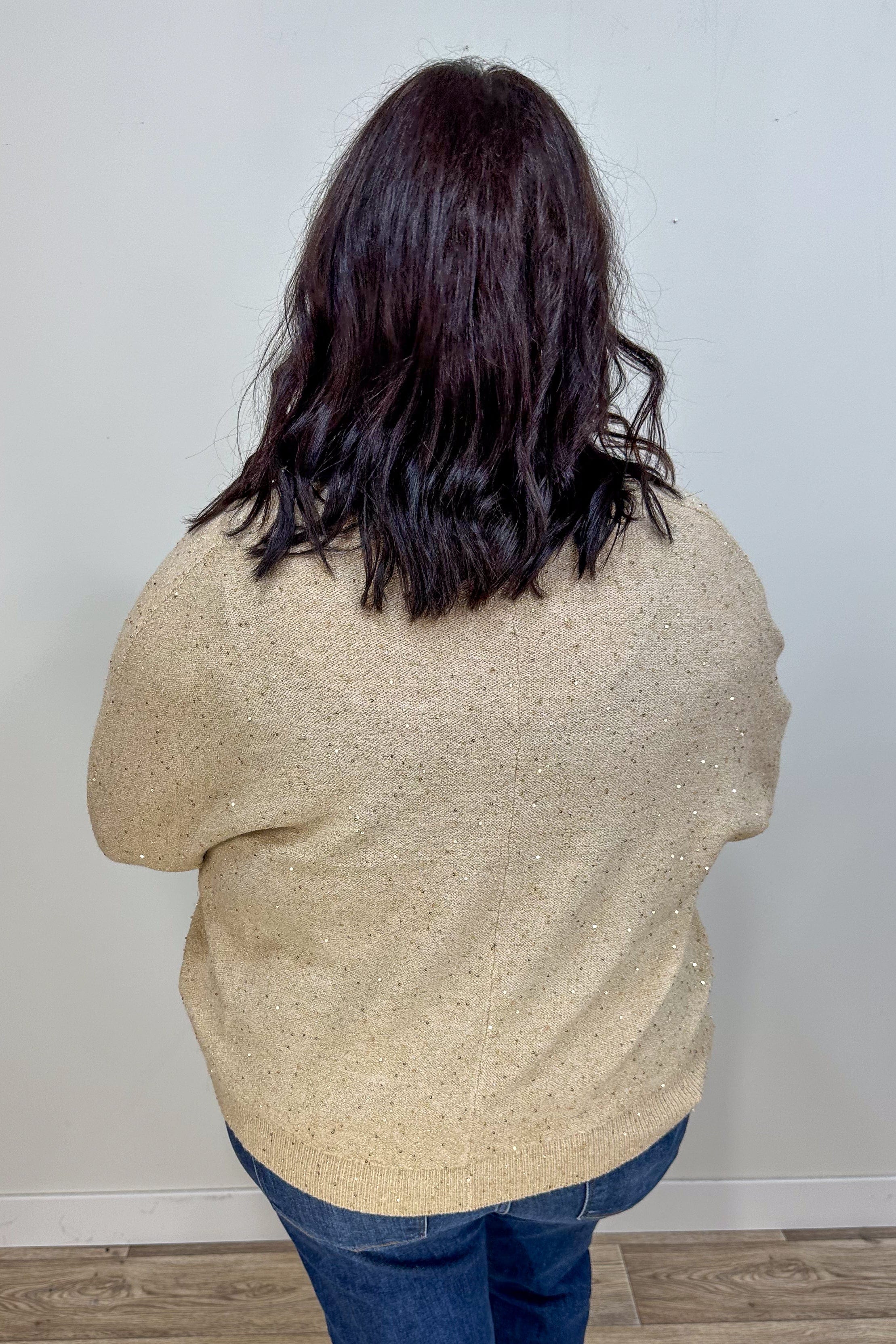 Taupe & Gold Beaded Yarn Cardigan back