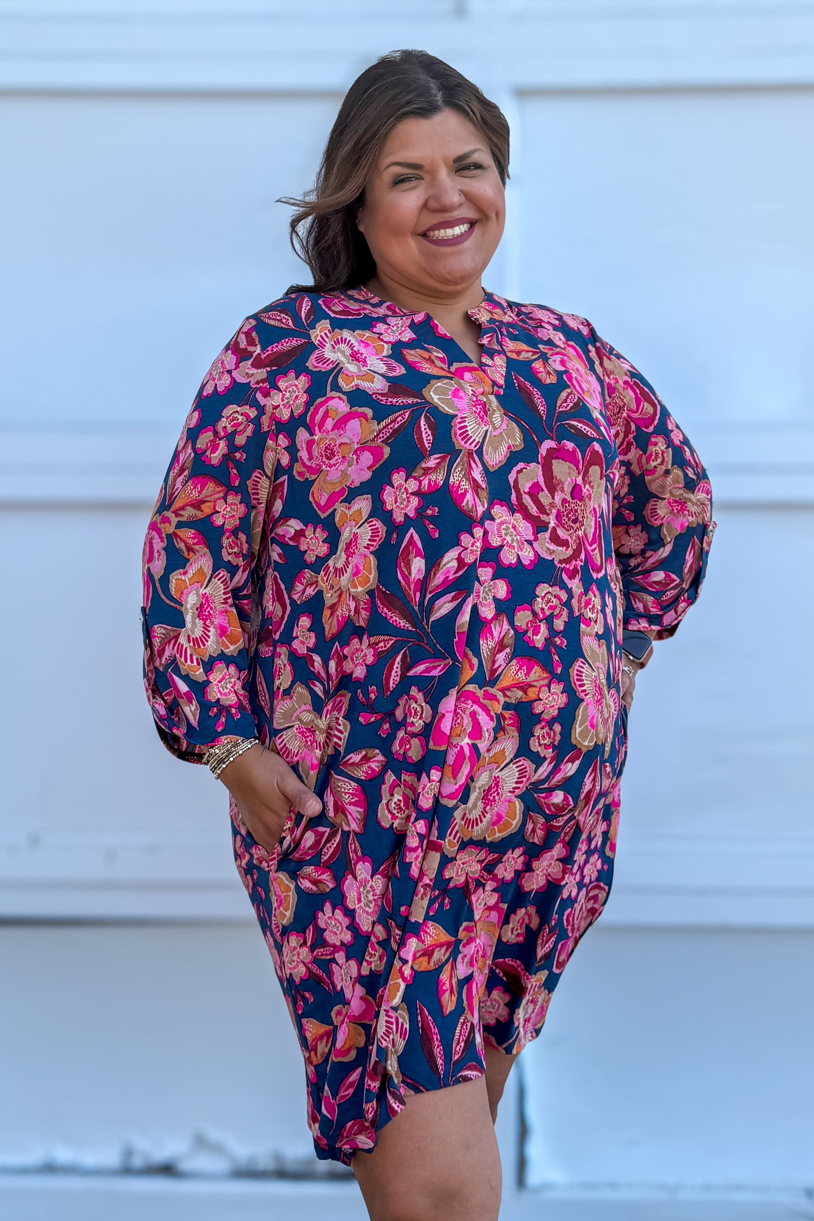 Teal & Pink Floral Scarlett Dress
