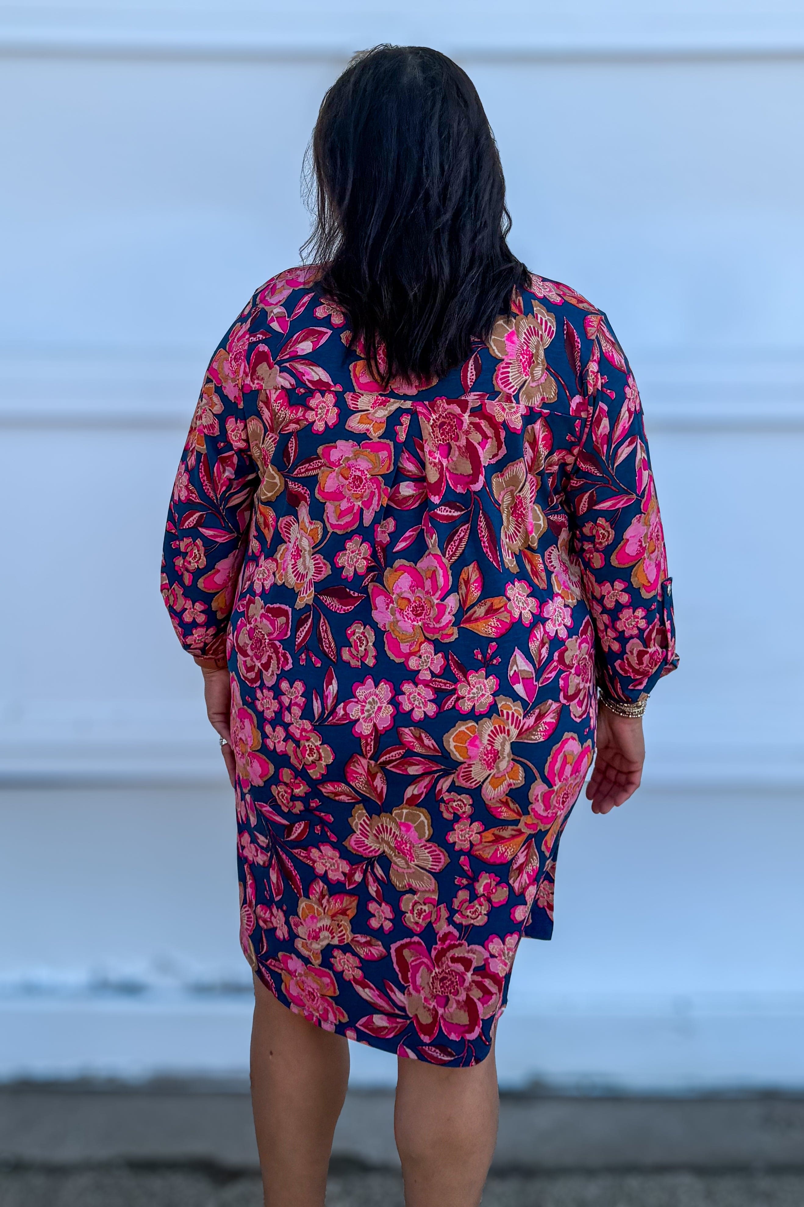 Teal & Pink Floral Scarlett Dress back