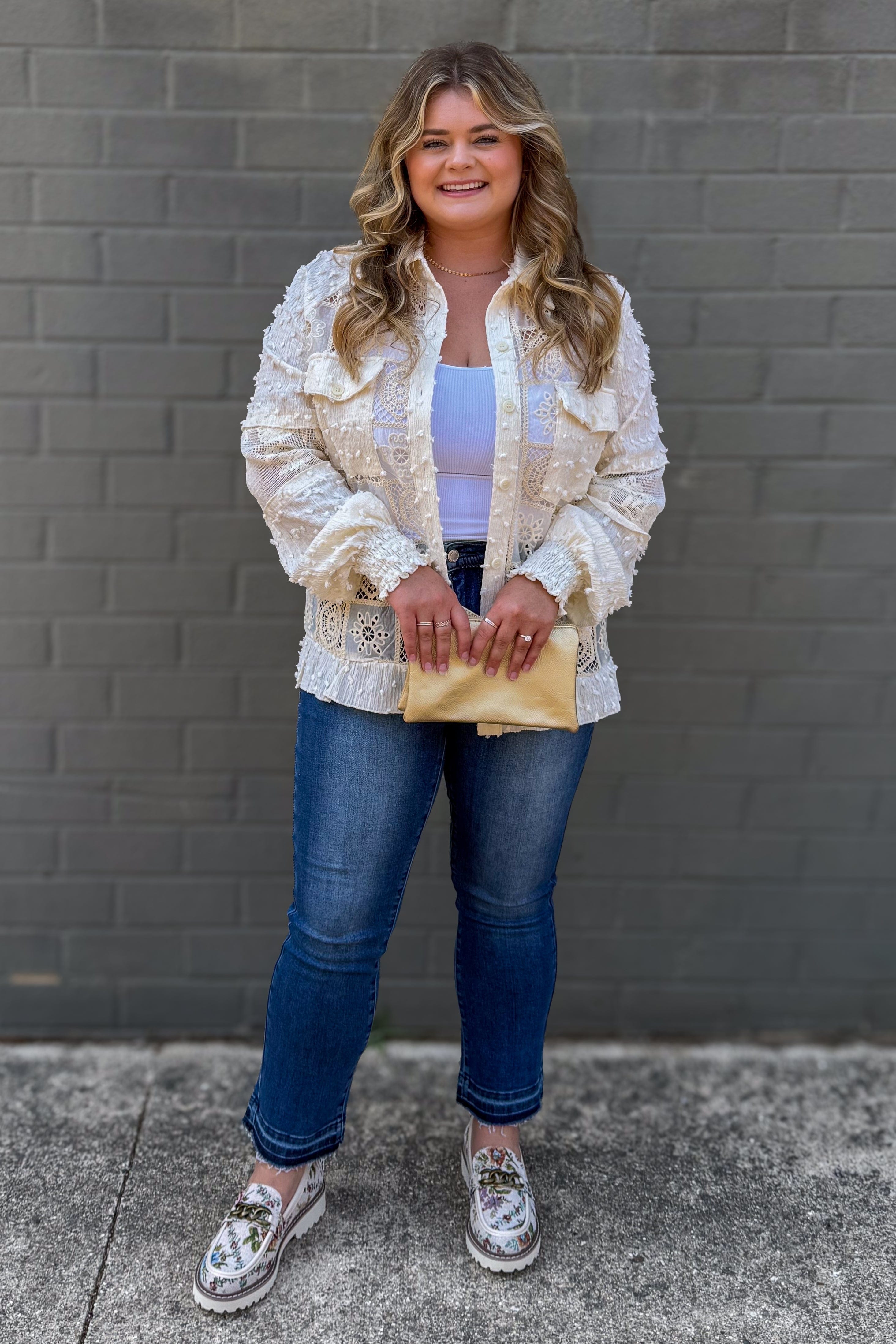 Beige Lace & Crochet Jacket styled