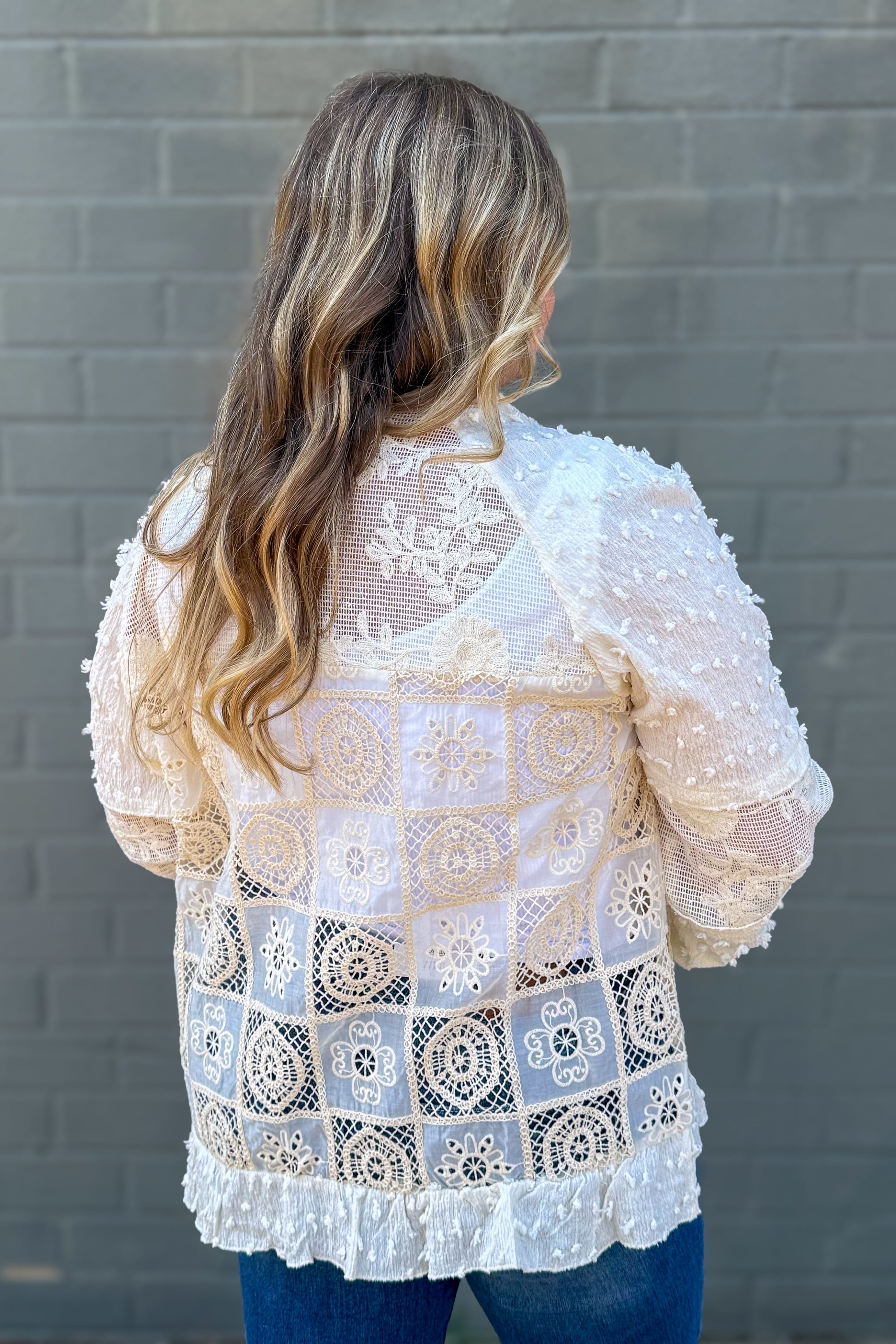 Beige Lace & Crochet Jacket back