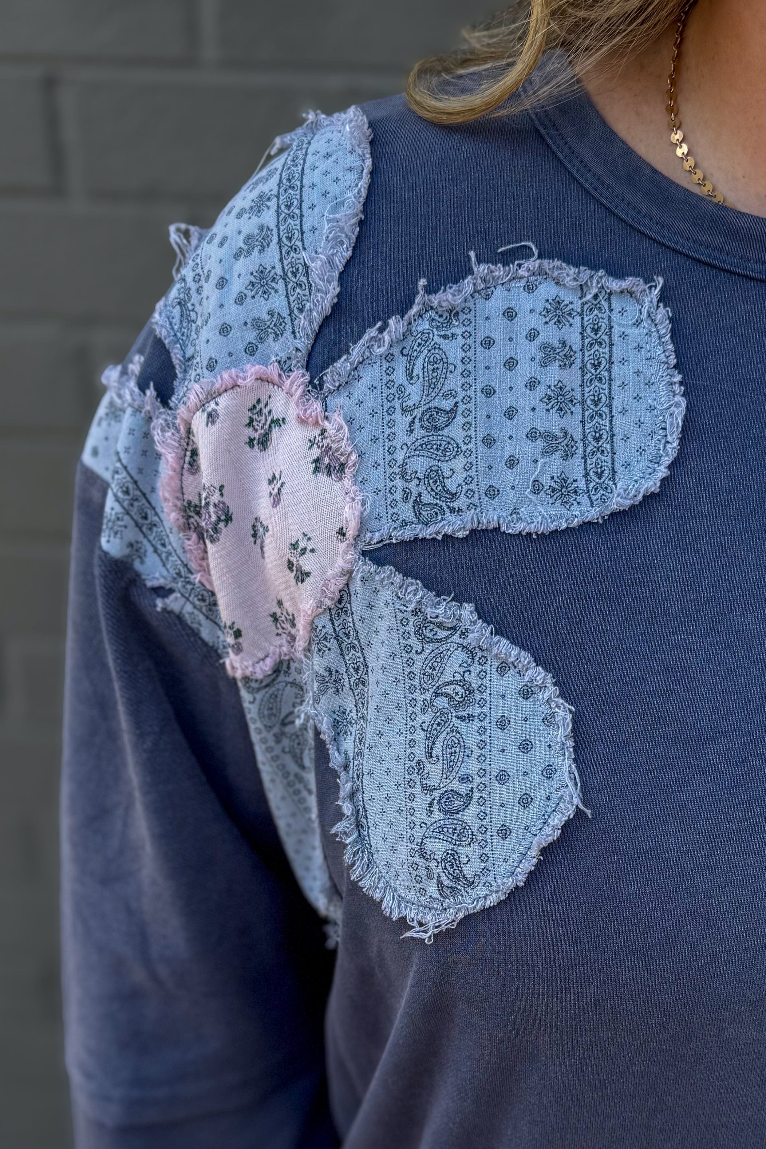 Patchwork Denim French Terry Top detail