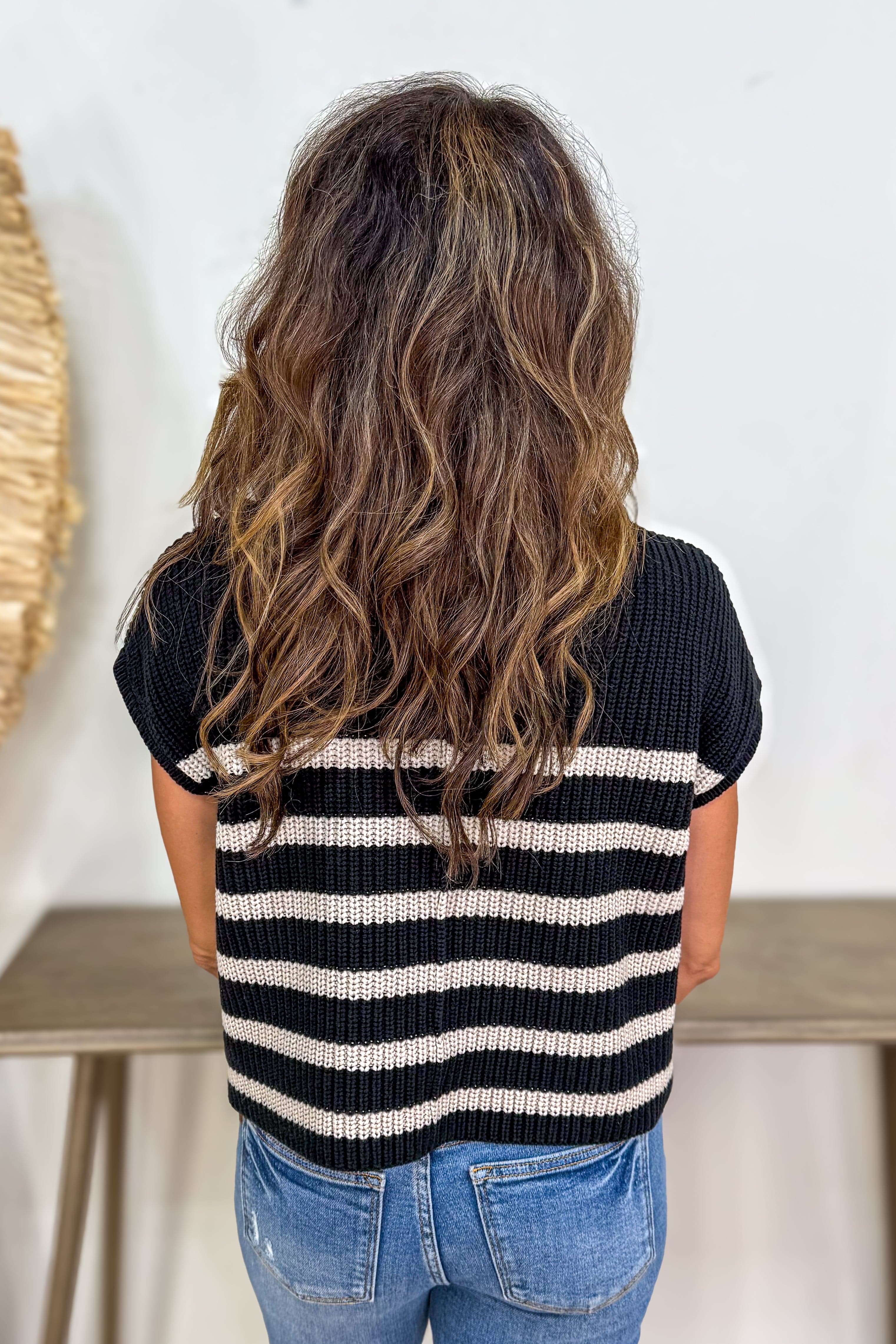 Black Stripe Short Sleeve Sweater back