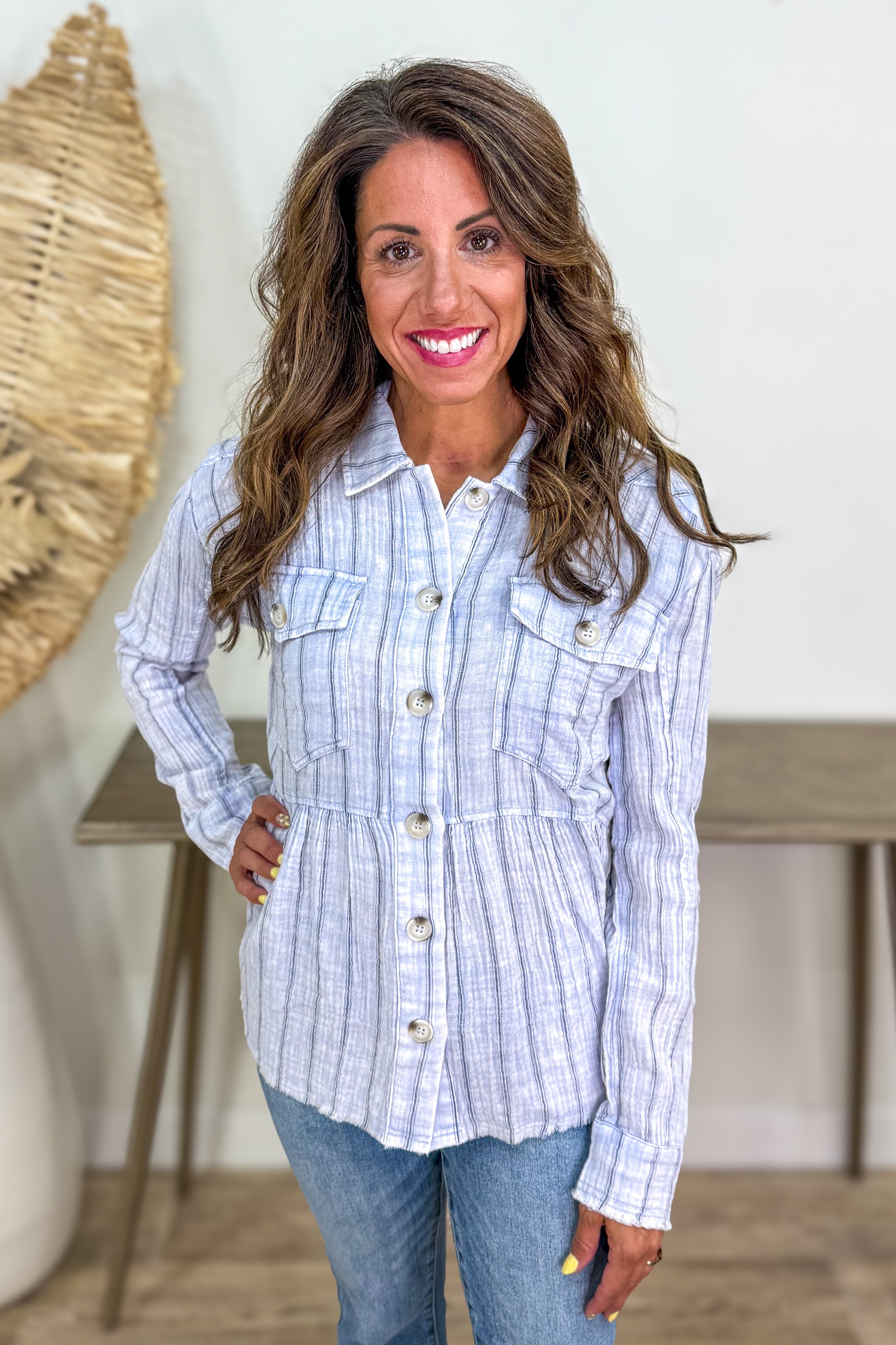 Blue Stripe Peplum Jacket