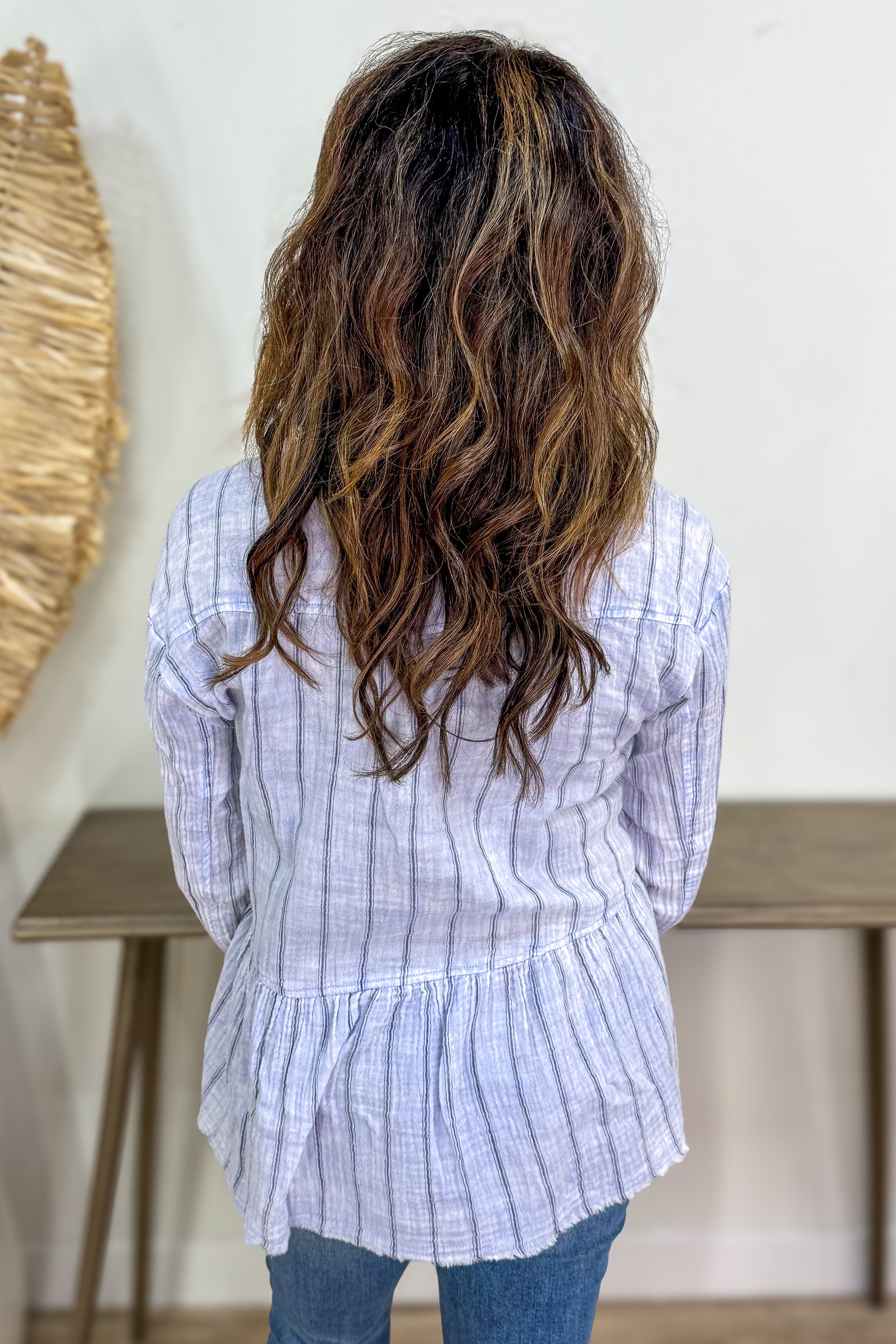 Blue Stripe Peplum Jacket back
