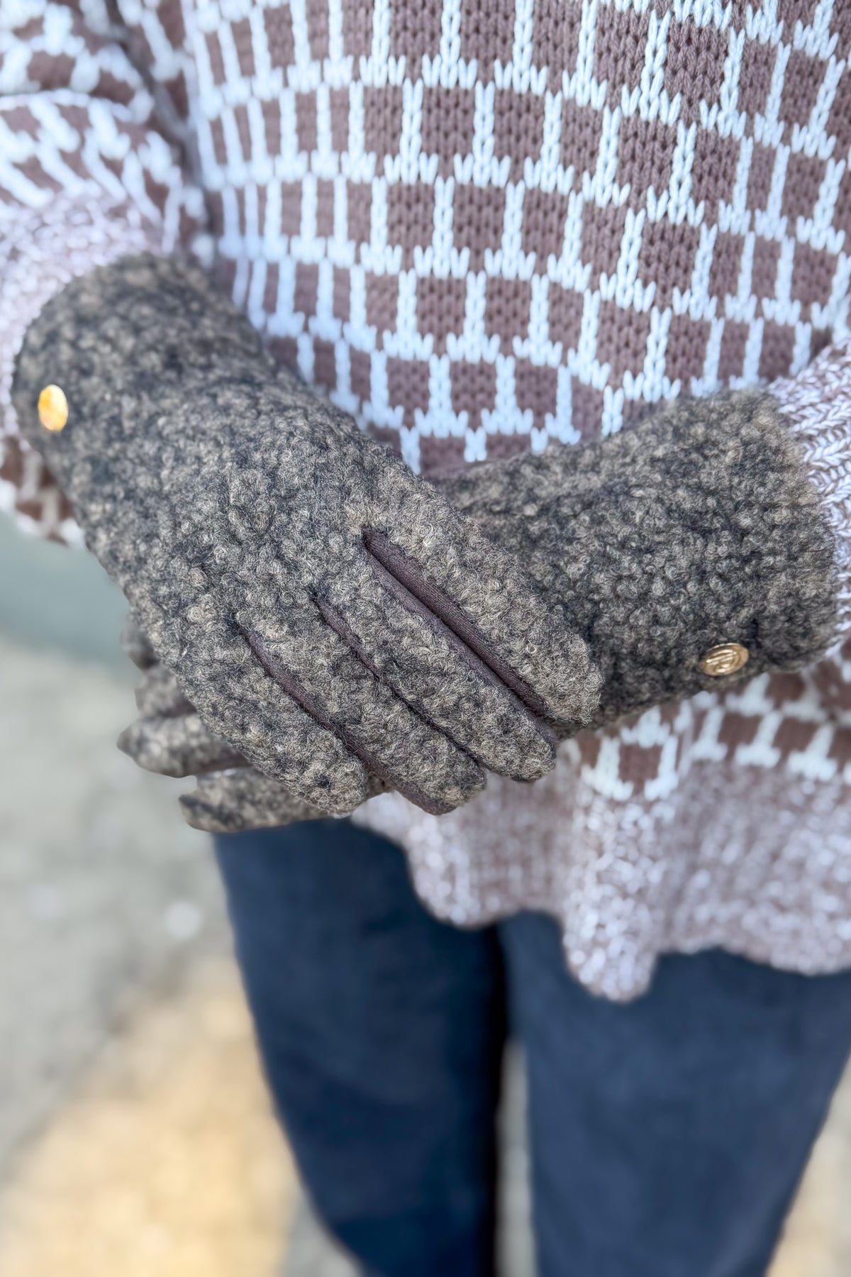 Olive Heathered Bouclé Gloves