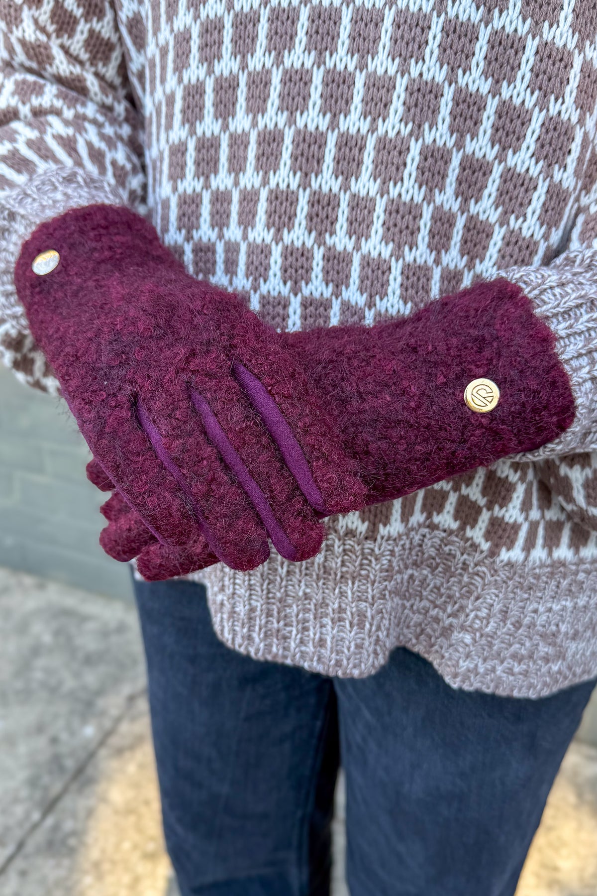 Burgundy Heathered Bouclé Gloves