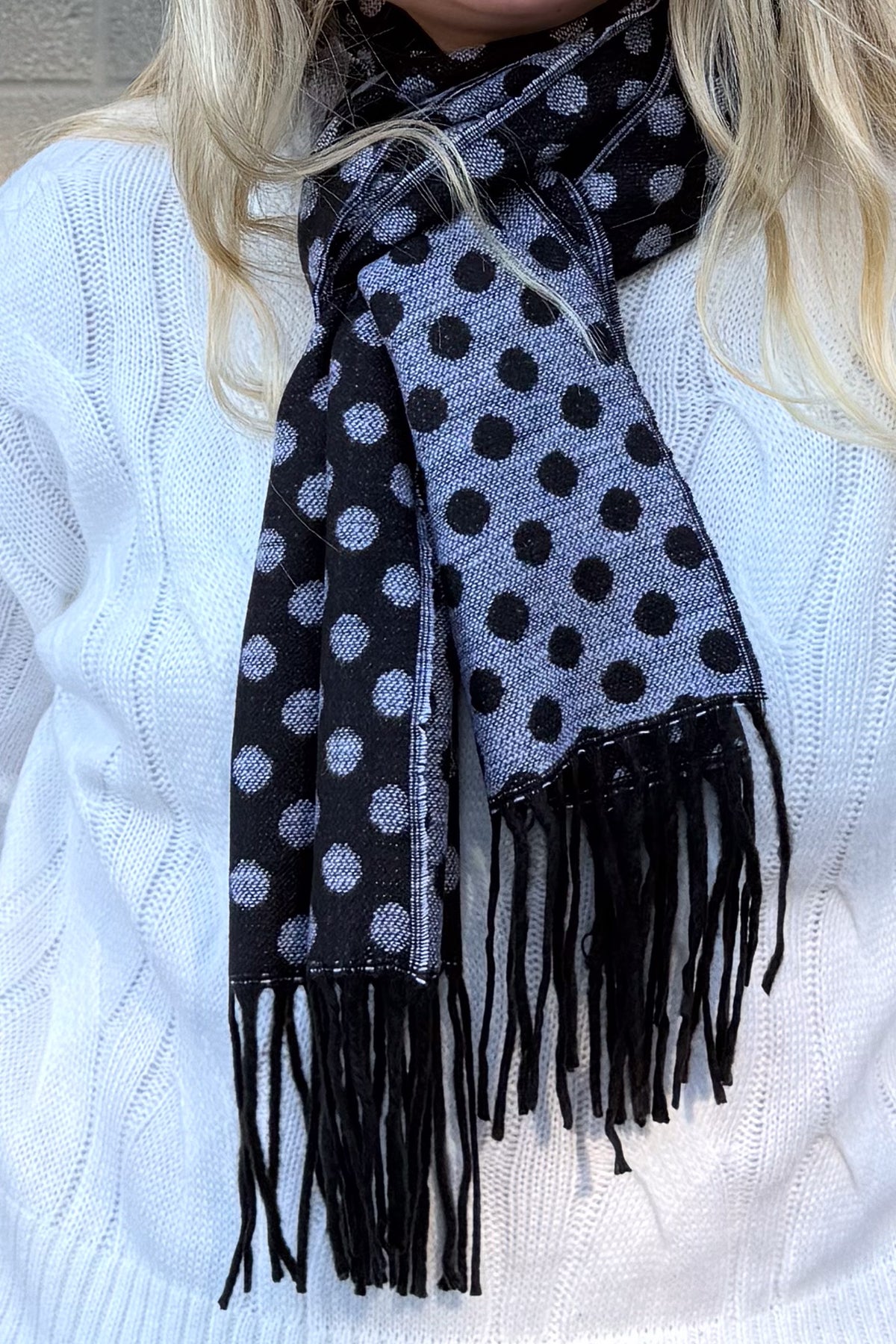 Cashmere Feel Scarf Black Dots