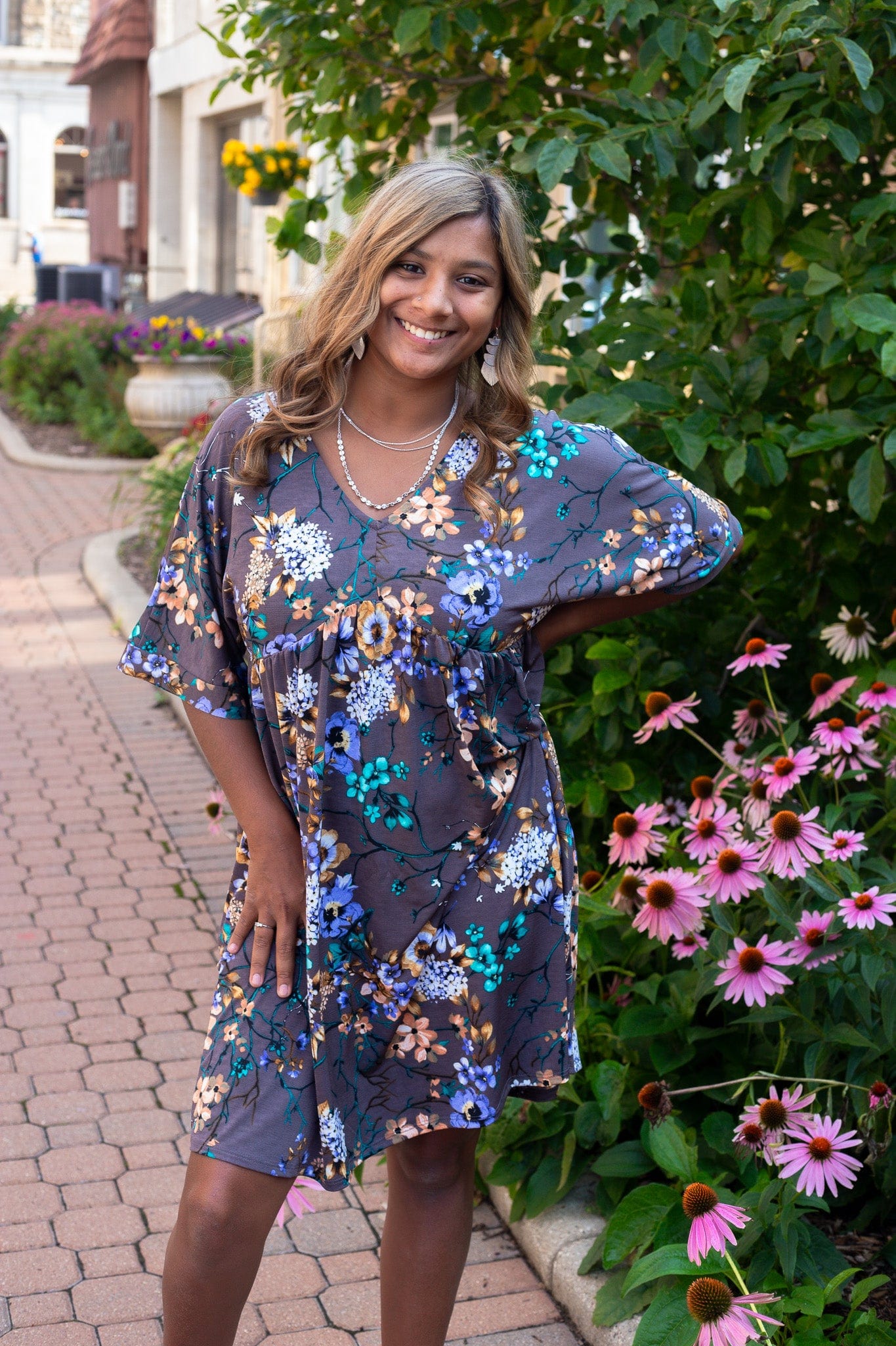 Charcoal Floral Babydoll Dress