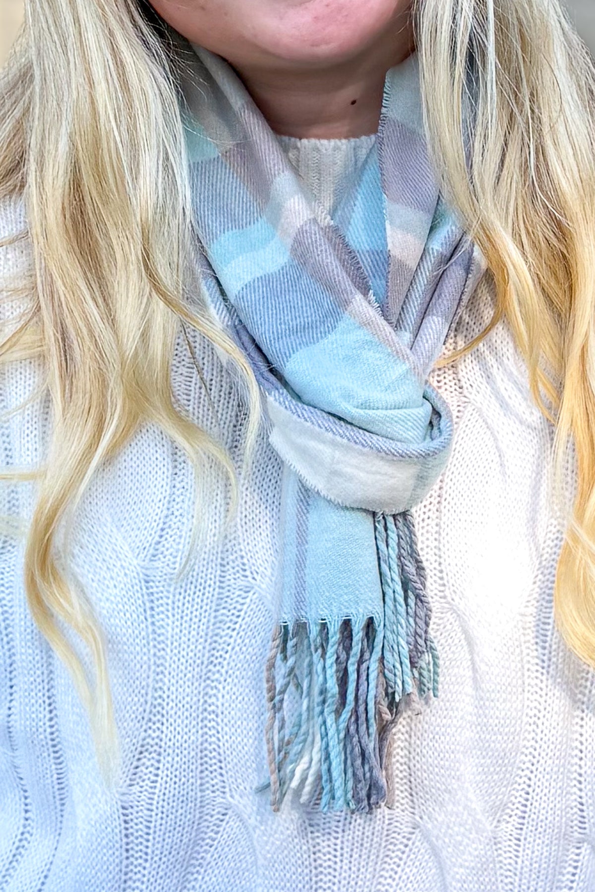 Cashmere Feel Scarf Blue Purple Plaid