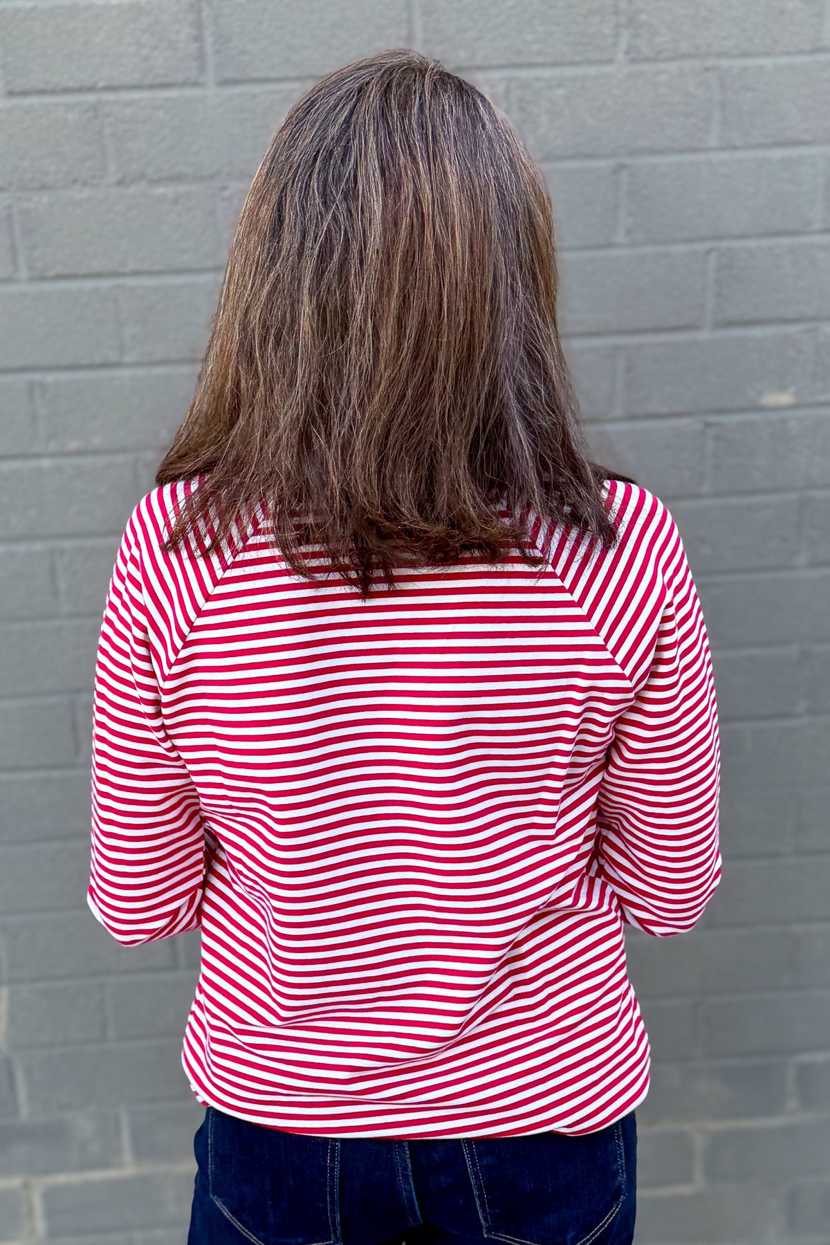Red & Ivory Striped Terry Pullover Back