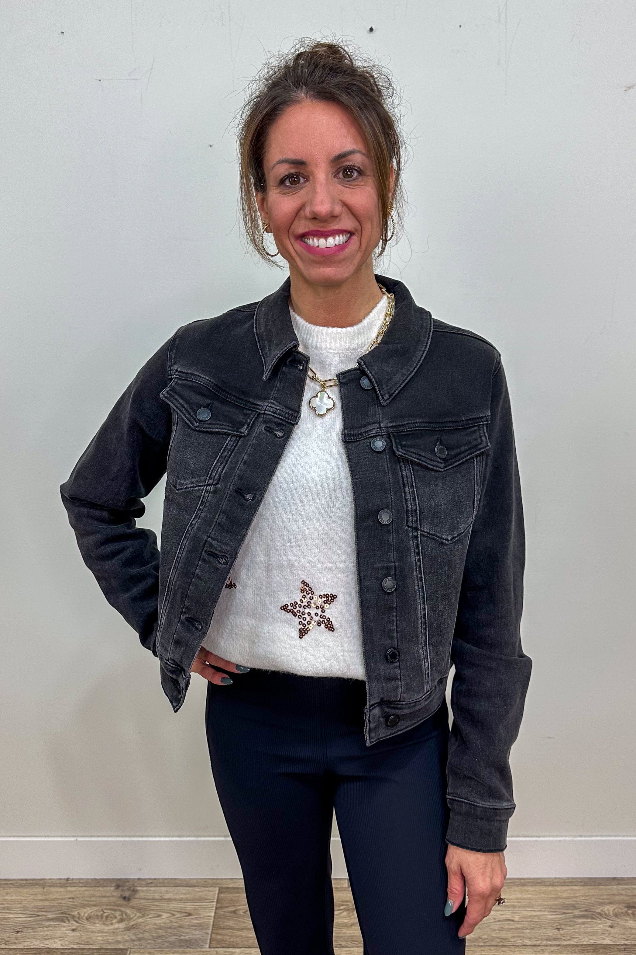 Washed Black Denim Jacket – Jean Marie's