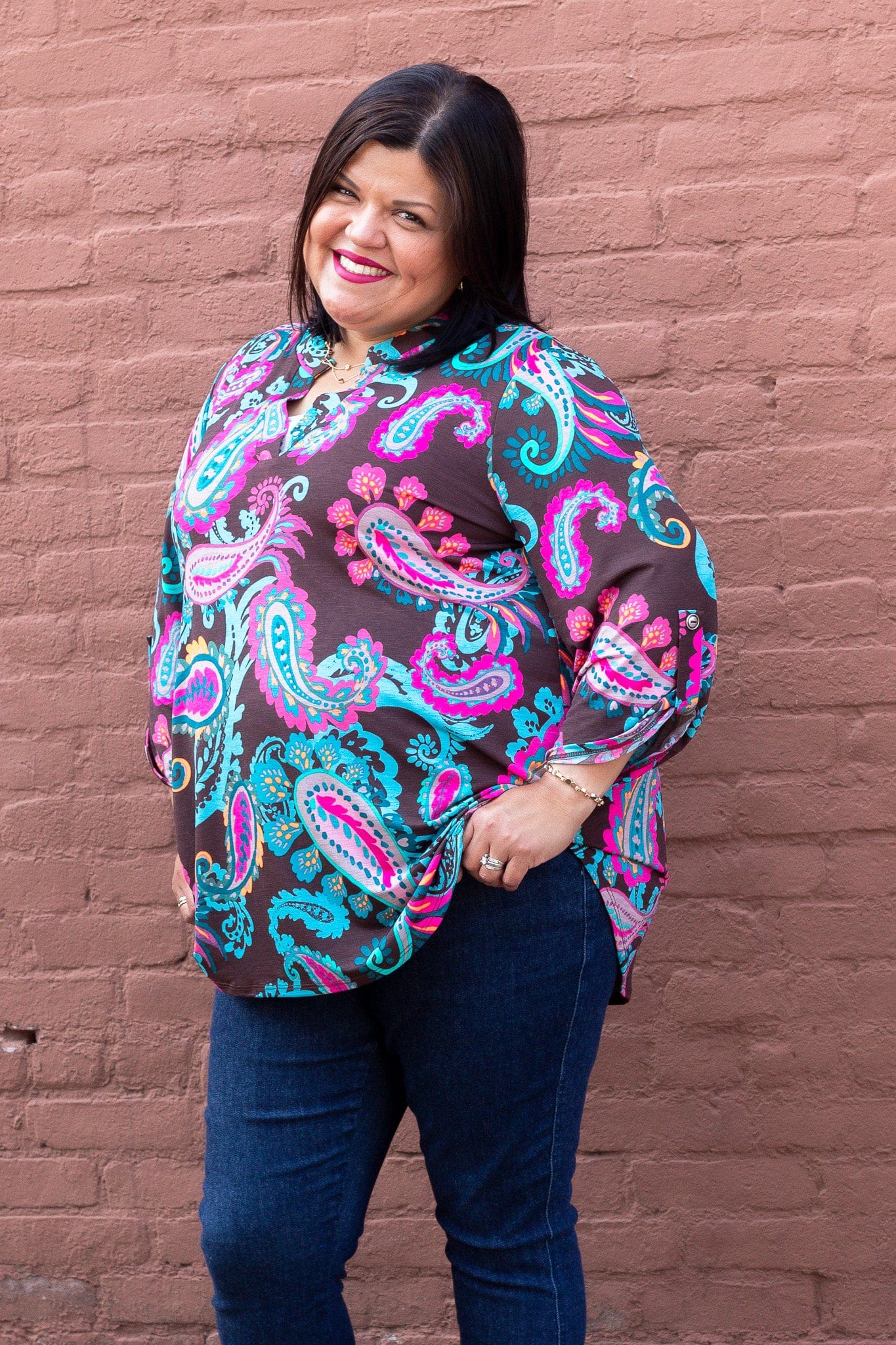 Charcoal & Teal Paisley Lizzy Top