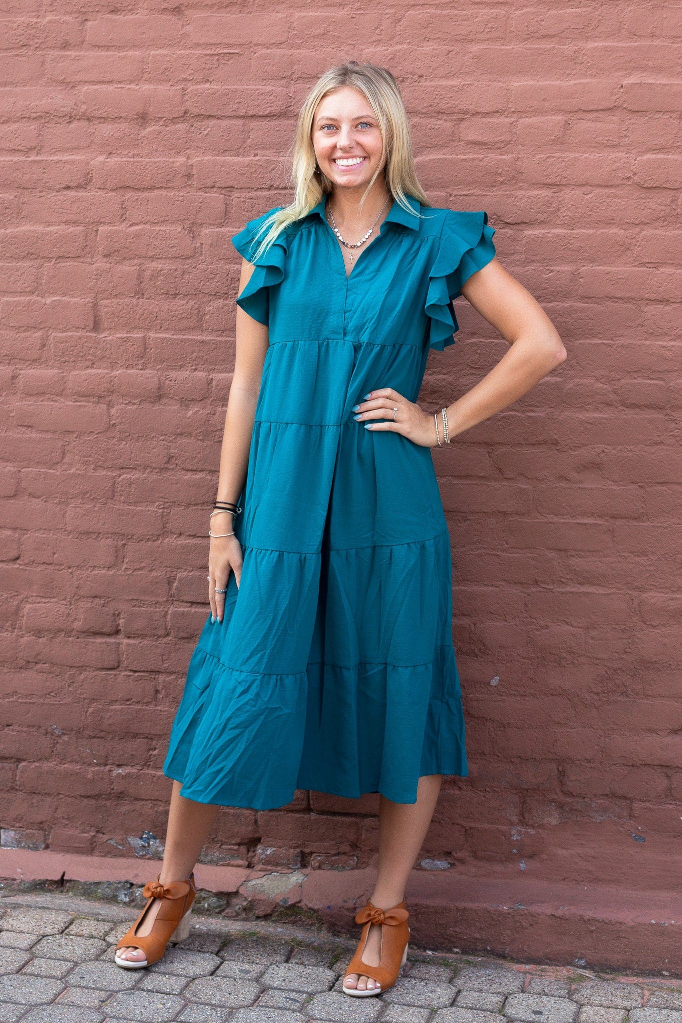 Dark Teal Tier Midi Dress