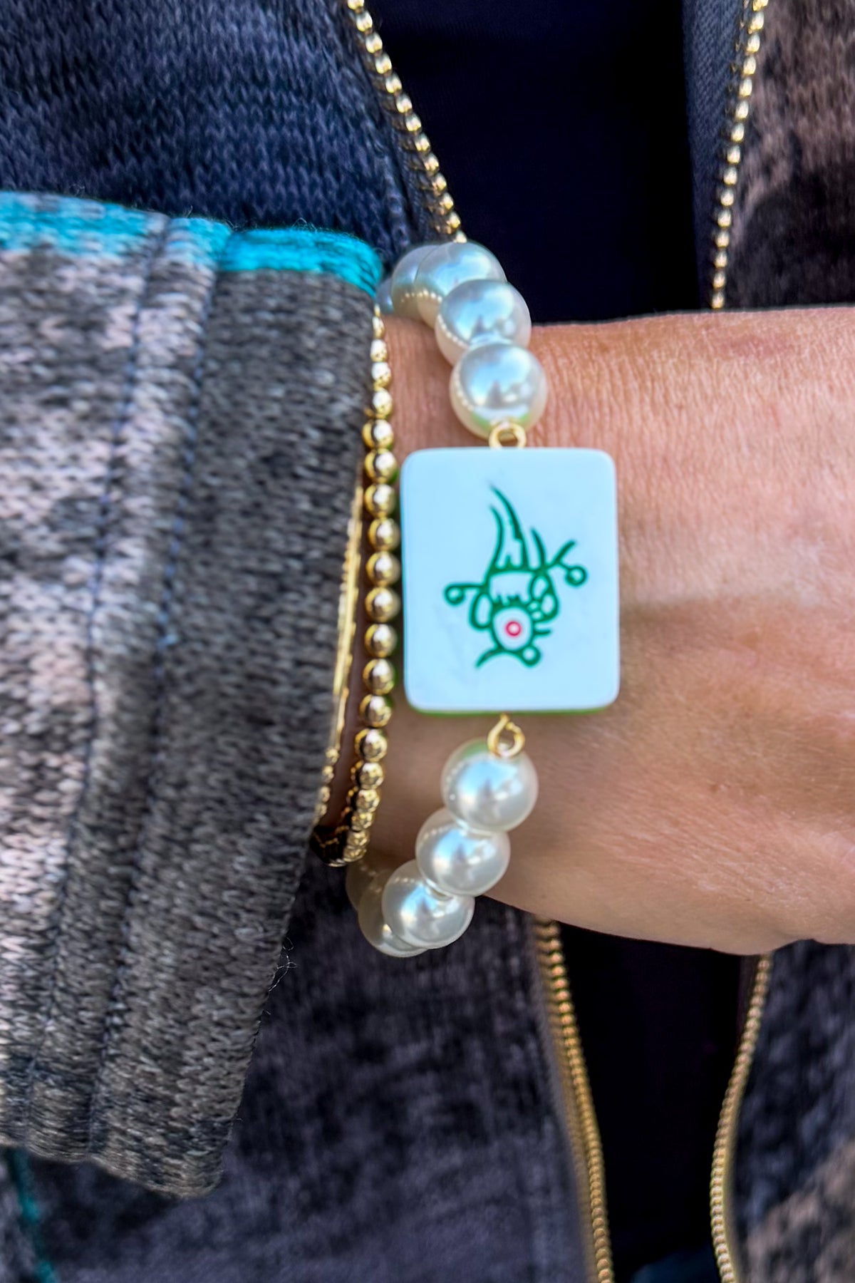 Pearl Bird Mahjong Elastic Bracelet