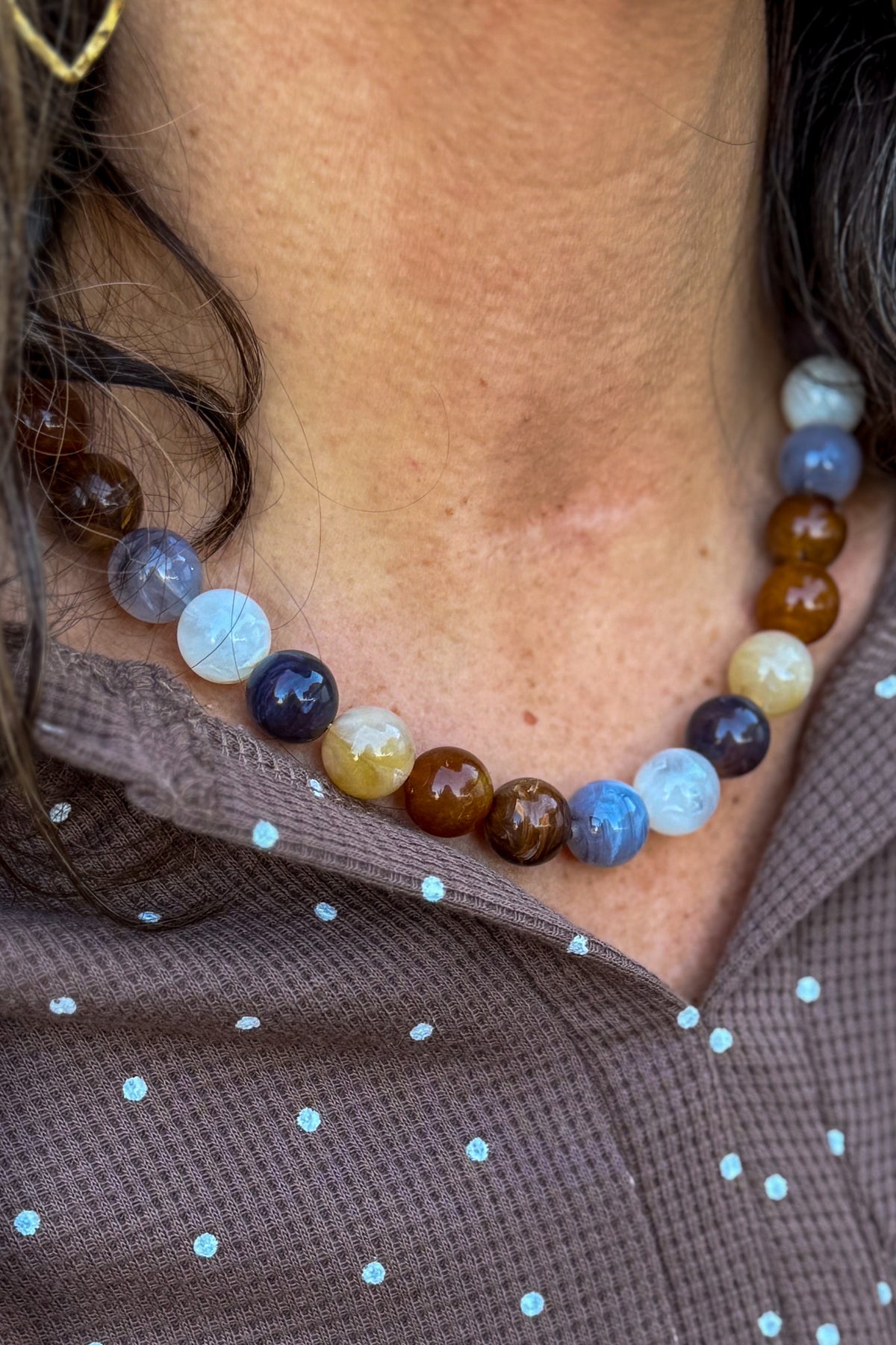 Grey Multi Marble Beaded Necklace