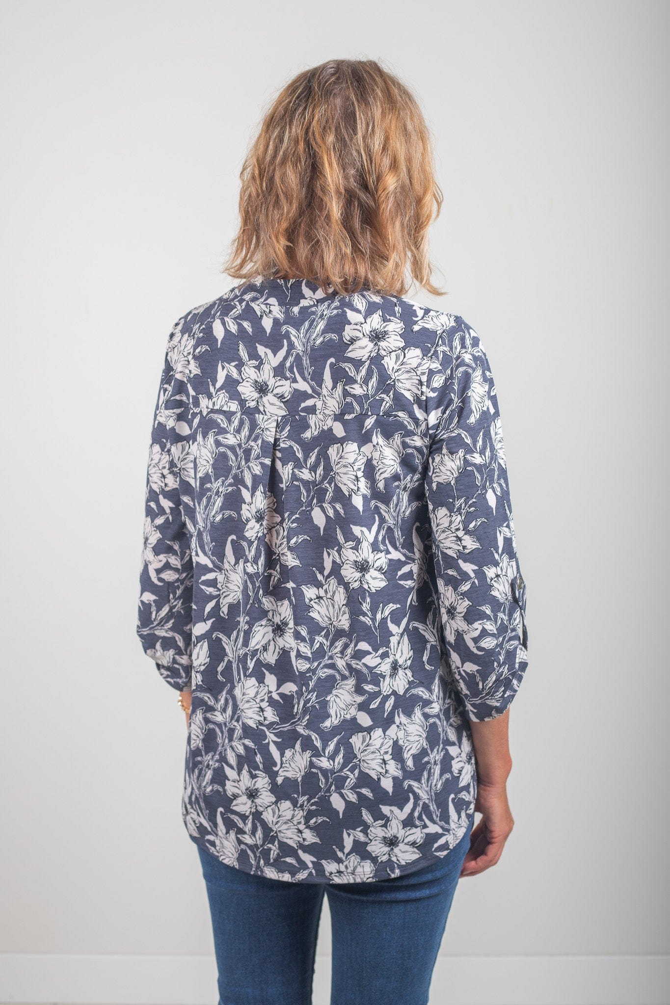 Charcoal w/Whit Flowers Lizzy Top