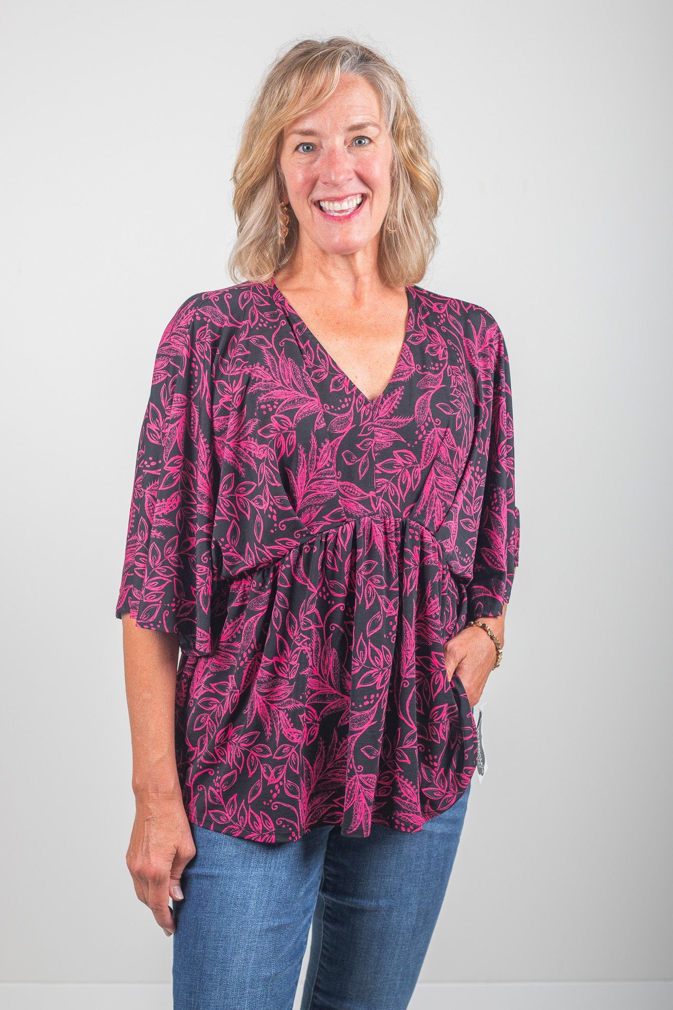 Black w/Pink Leaf Dreamer Babydoll Top