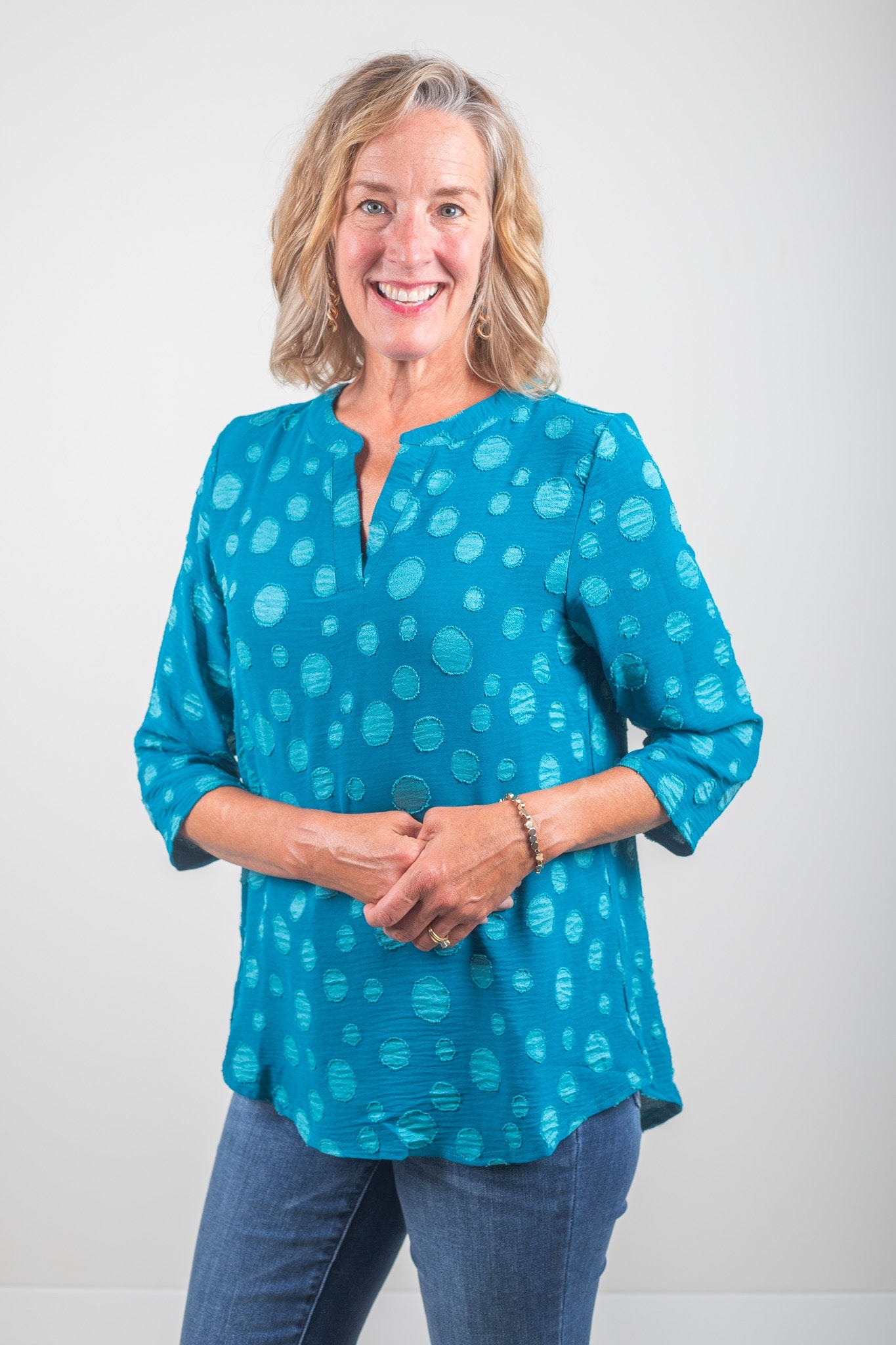 Teal Dotted Top