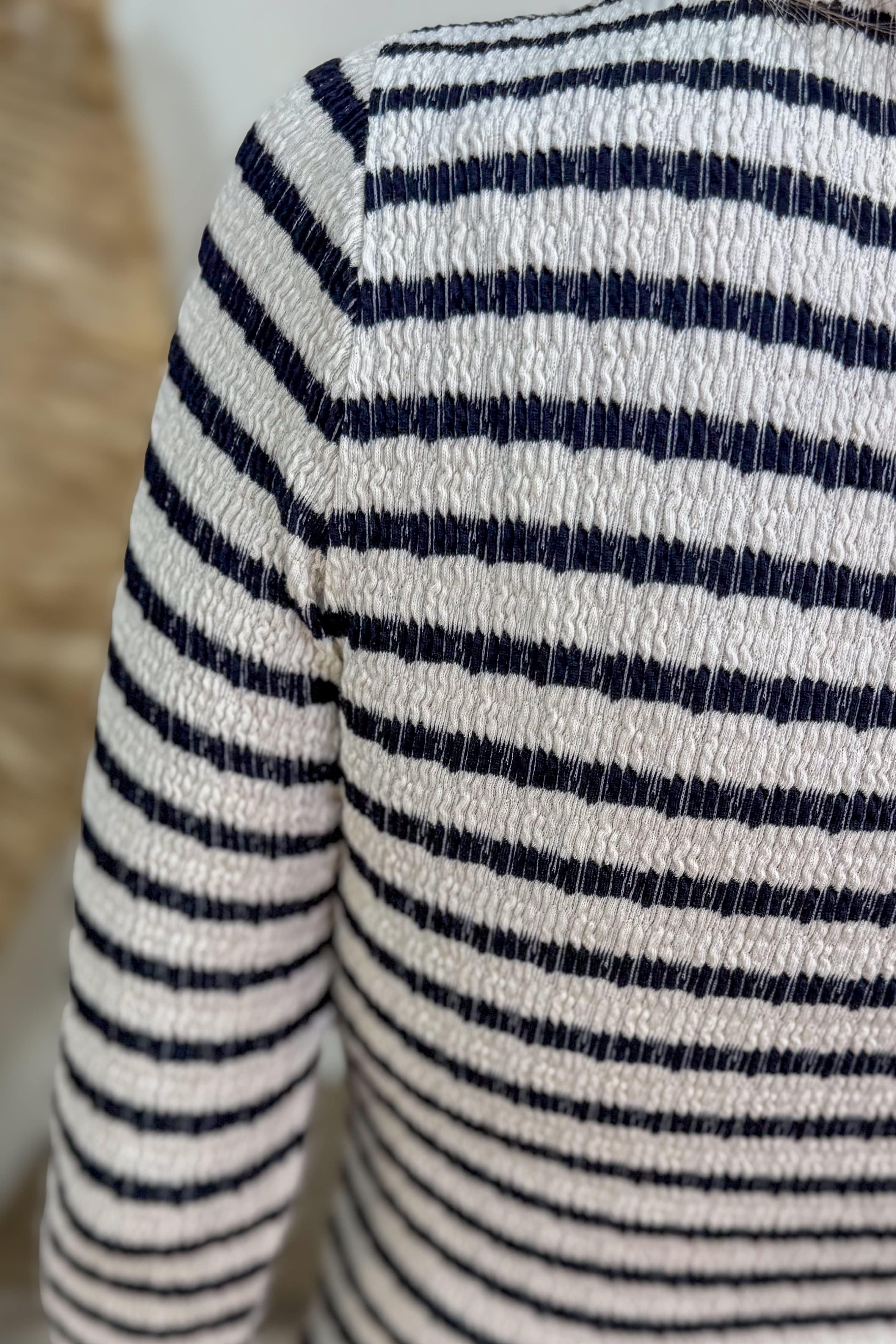 Cream Stripe Scoop Neck Top detail