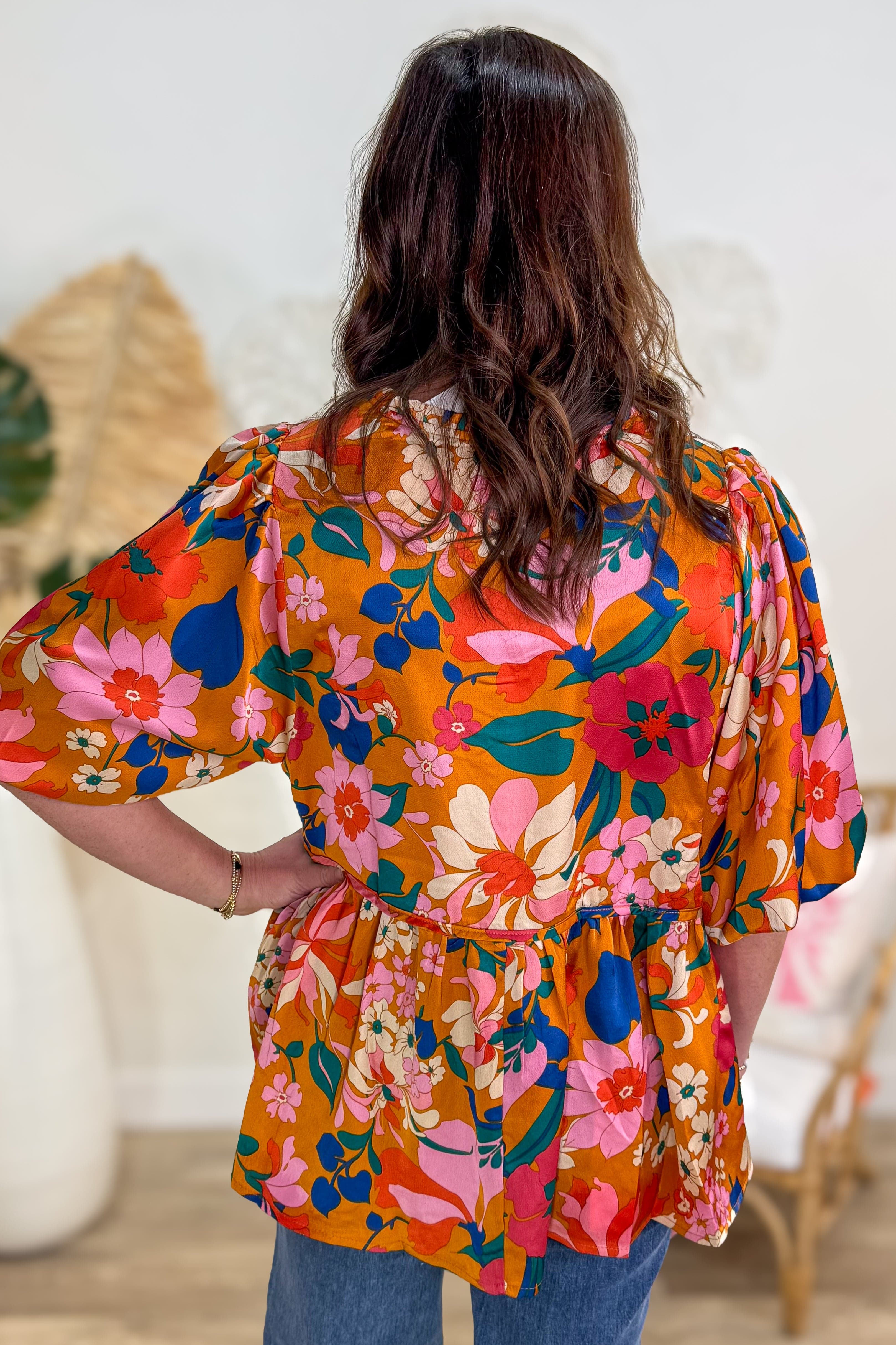 Ginger Floral Baby Doll Tie Front Blouse