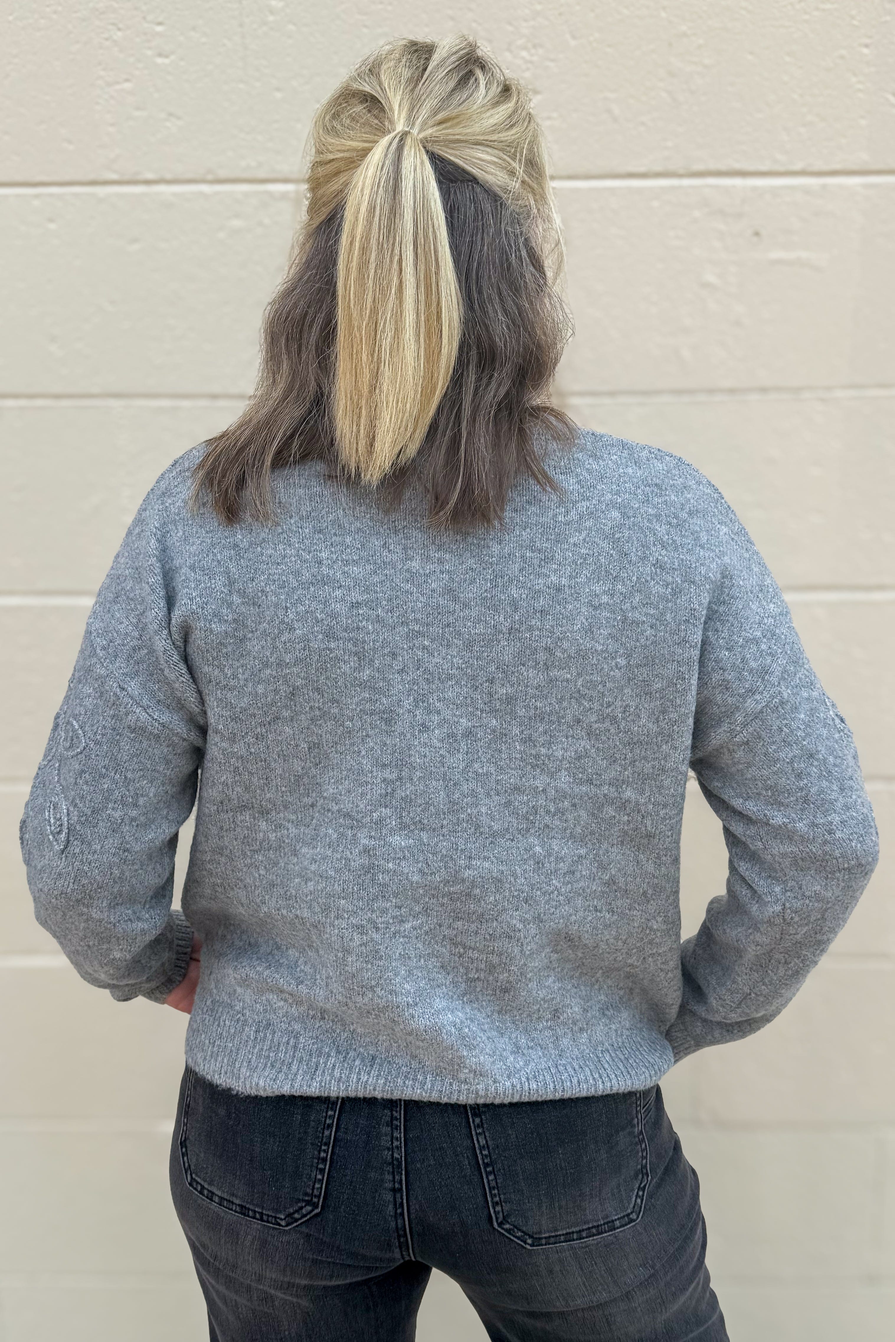 Grey Embroidery Swirl Detail Sweater back