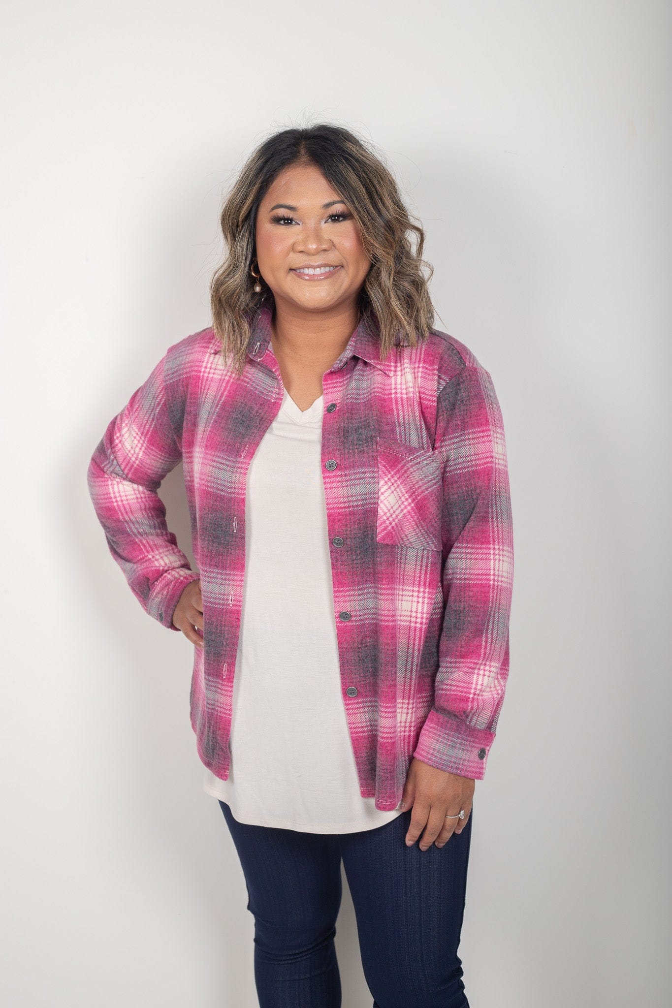 Magenta Lightweight Knit Shacket