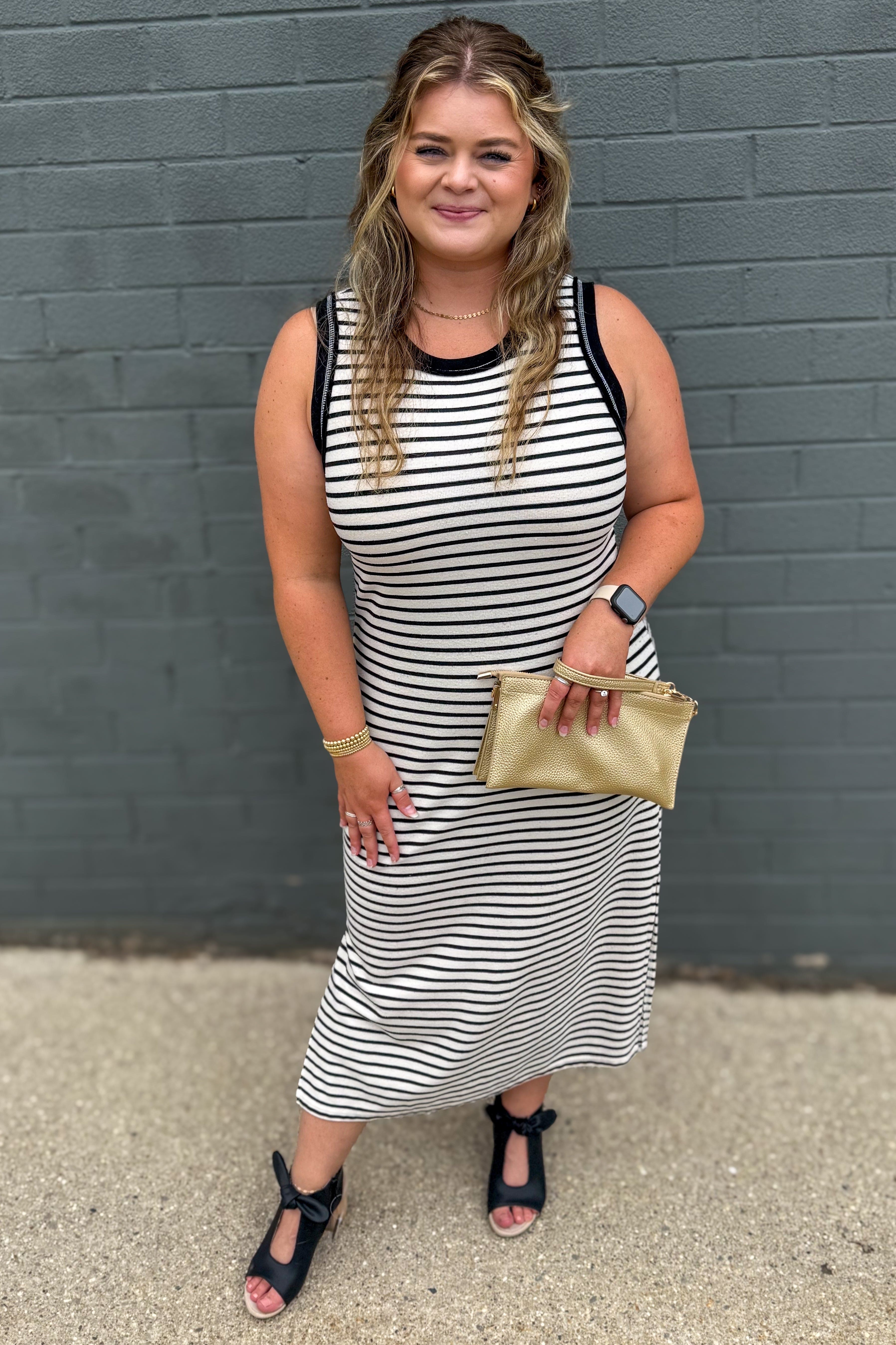 Black Stripe Sleeveless Side Slit Tank Maxi