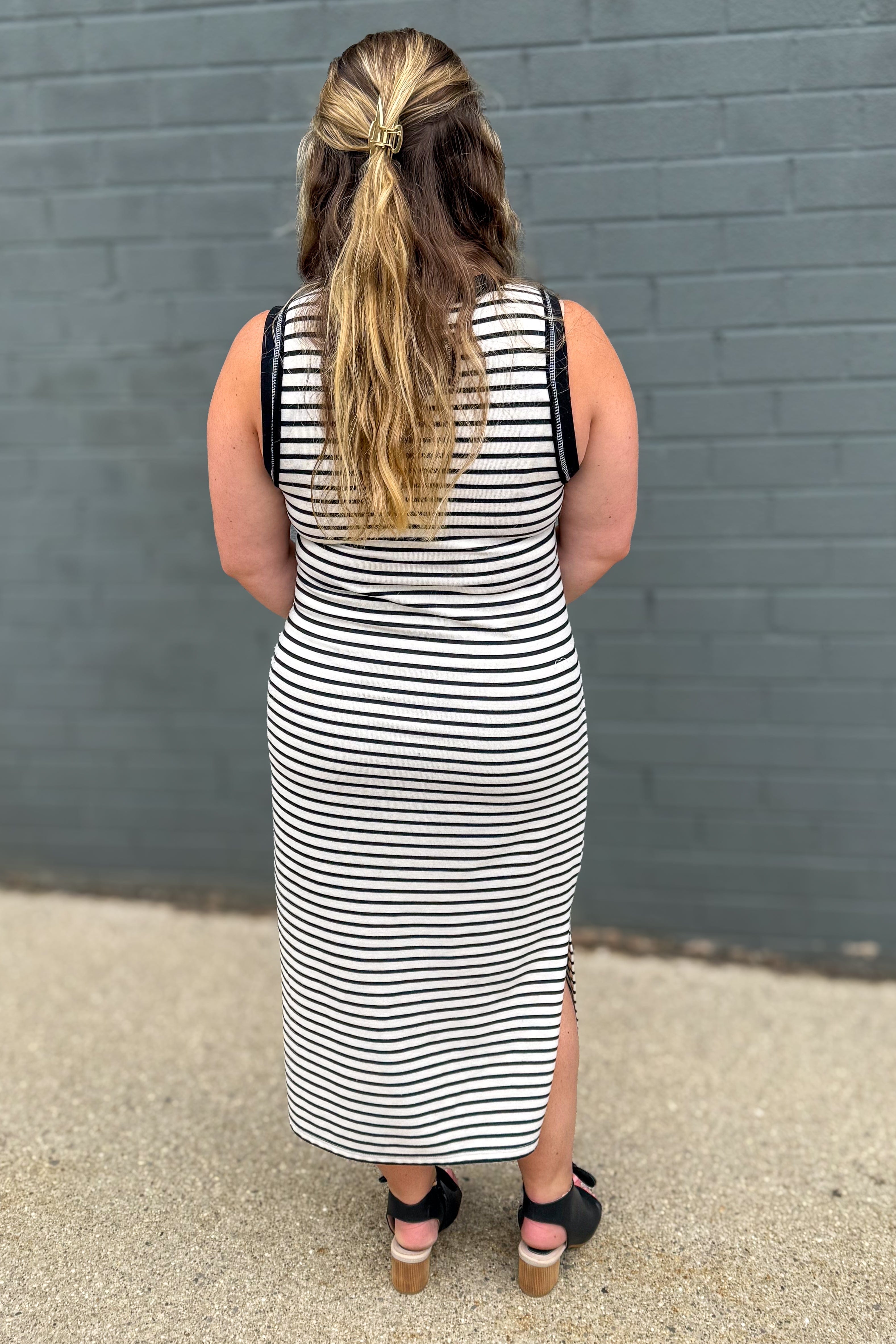 Black Stripe Sleeveless Side Slit Tank Maxi