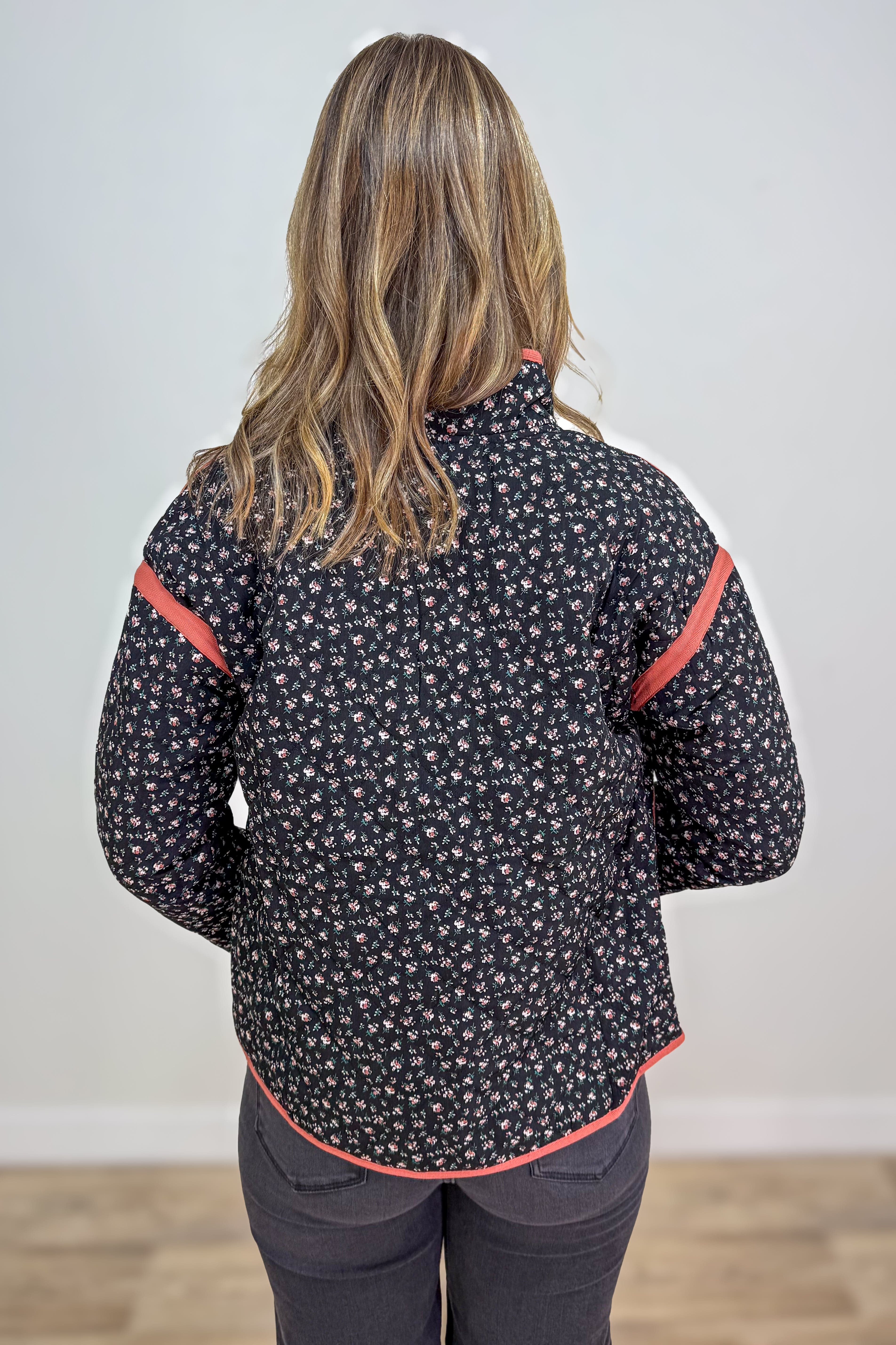 Black Polar Collar Quilted Jacket back