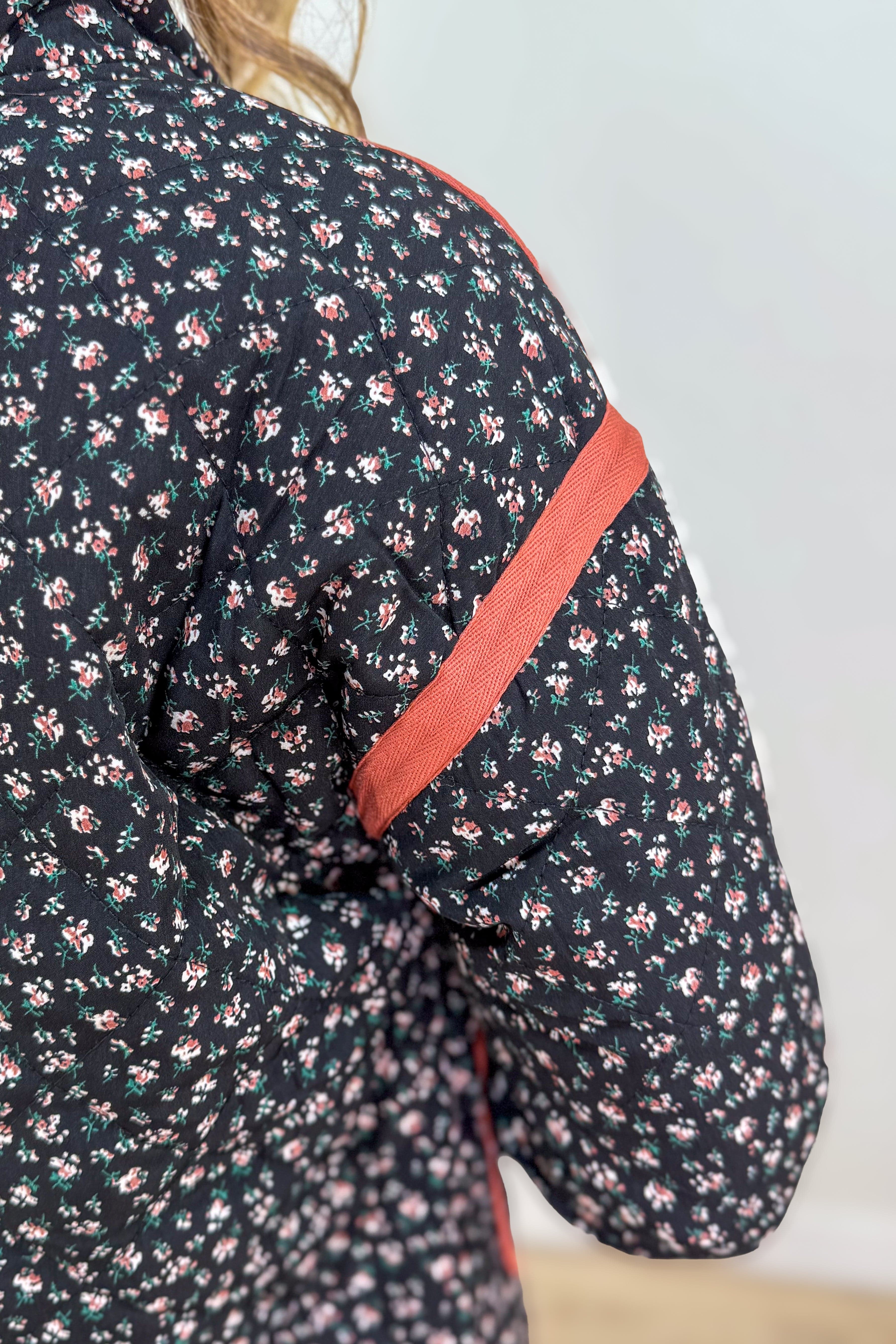 Black Polar Collar Quilted Jacket details