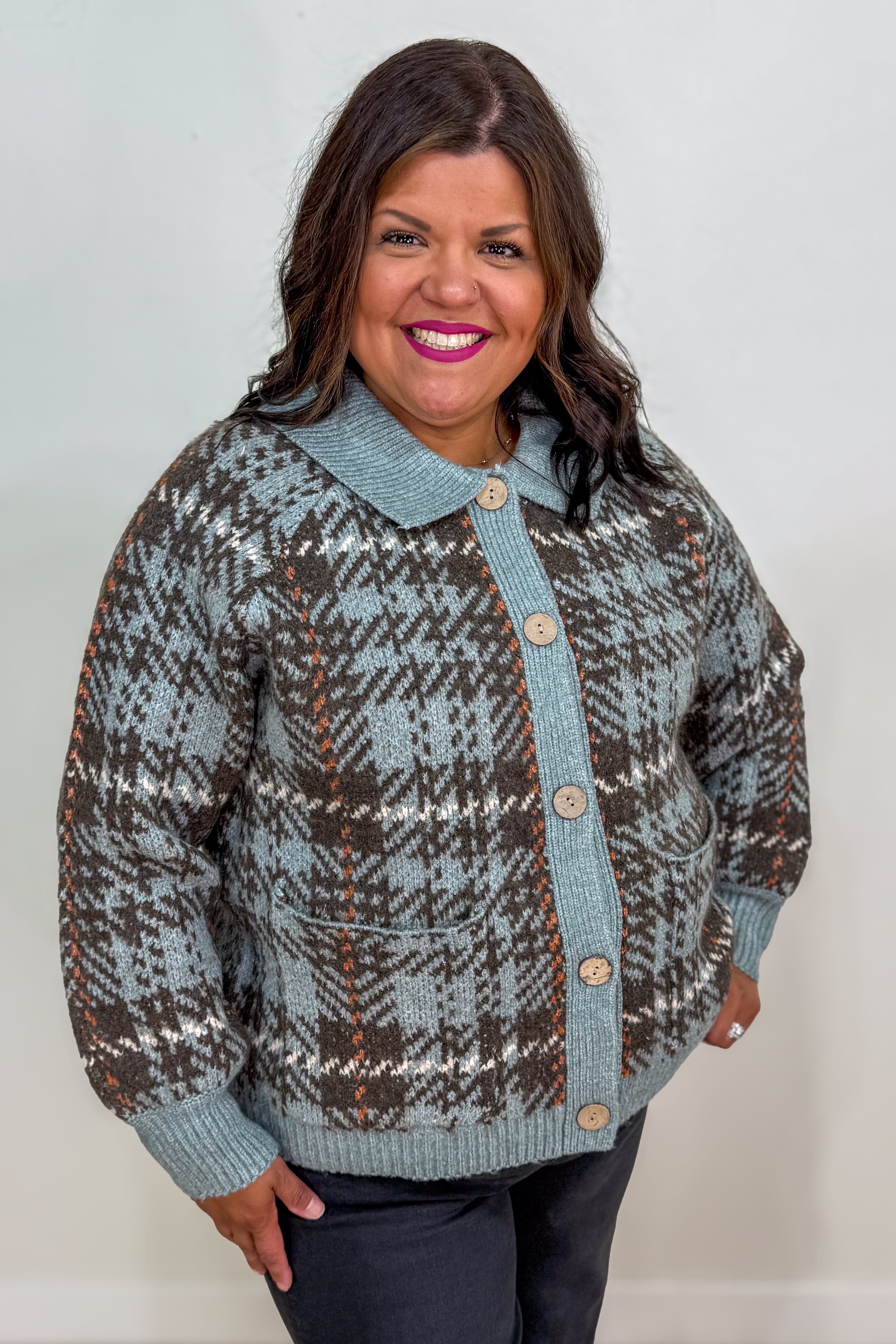 Slate Check Jaquard Sweater Jacket