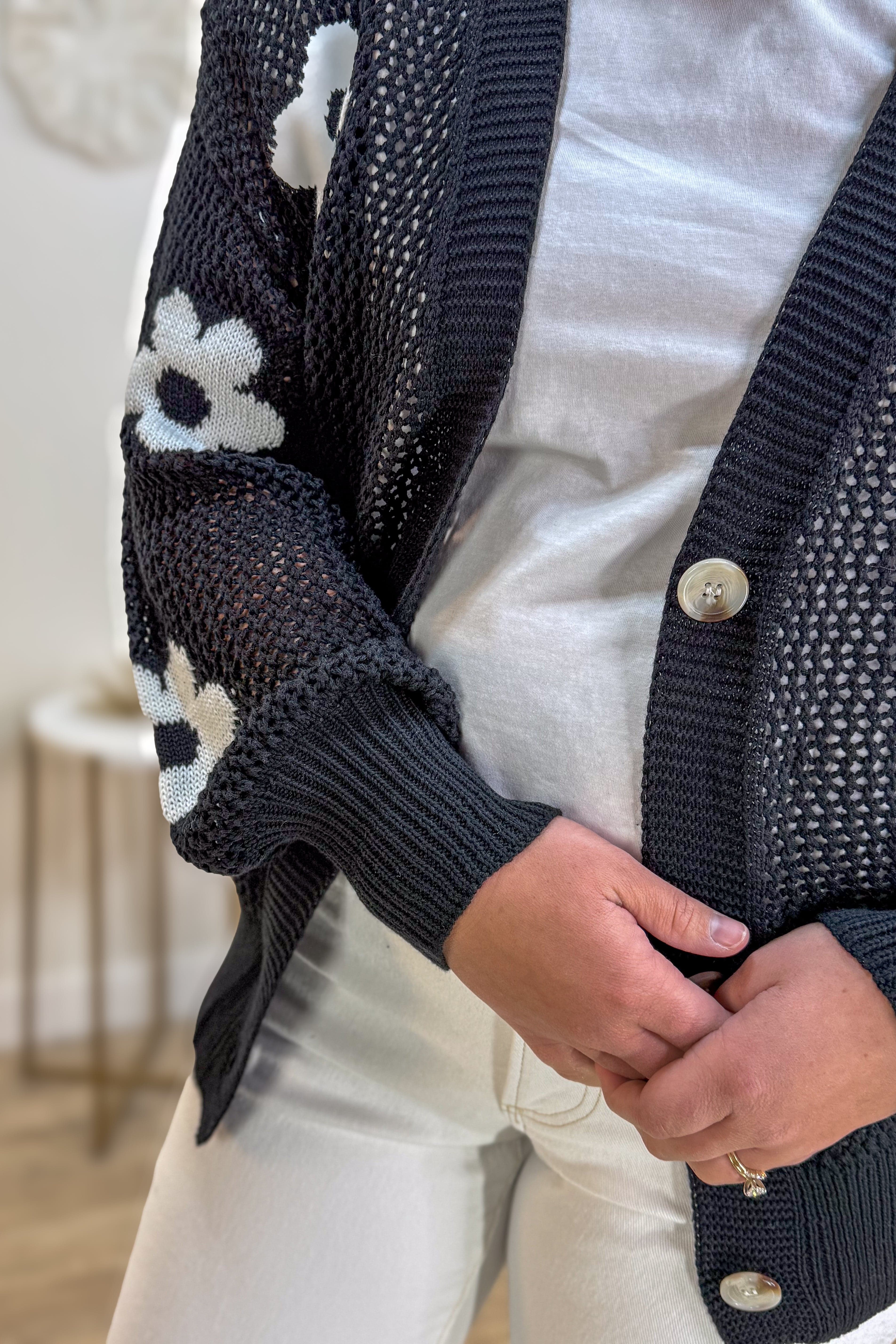 Black Daisy Cardigan Detail