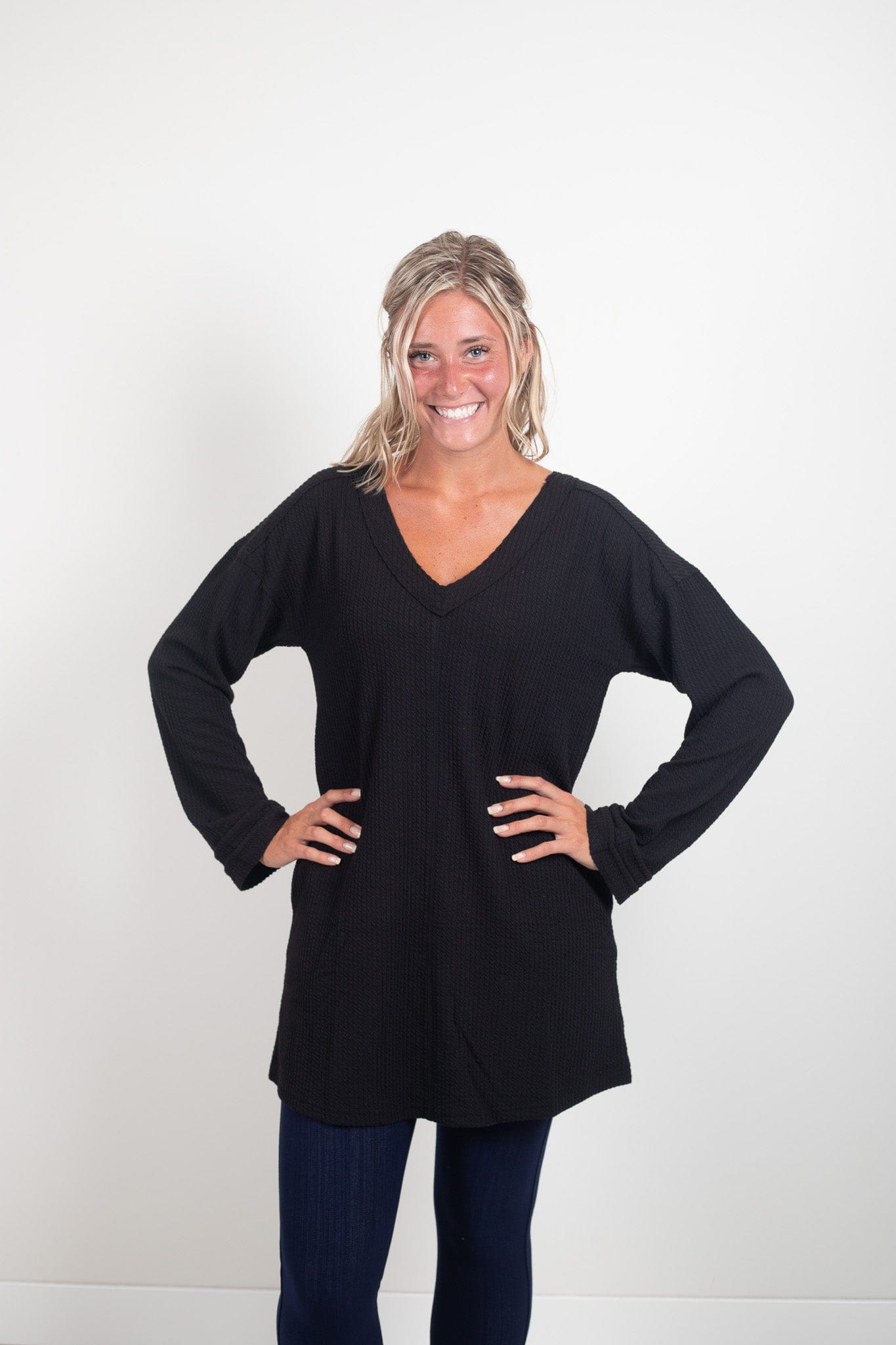 Black Ribbed Longsleeve Cuff Detail Top