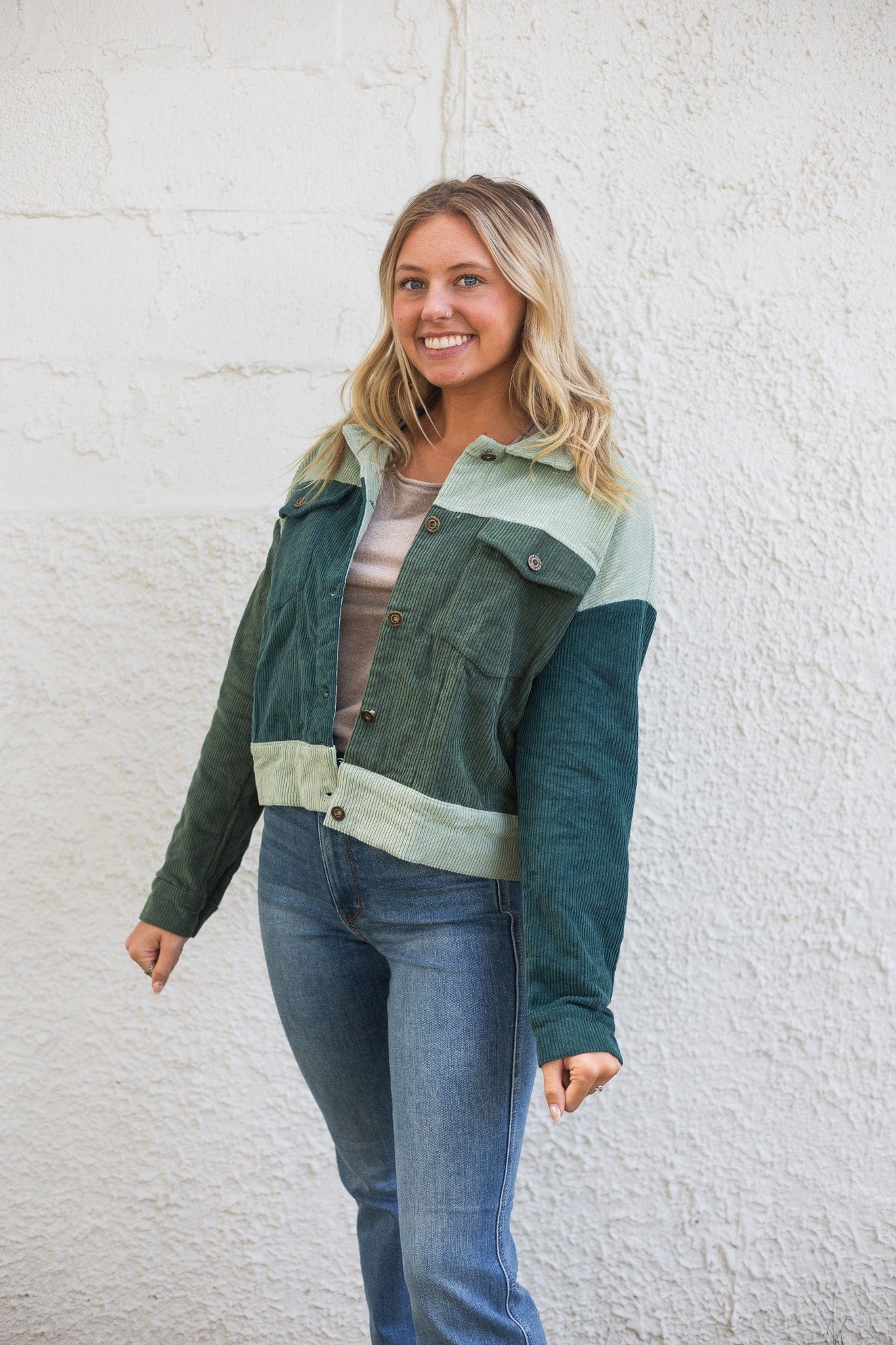 Sage Multi Colorblock Corduroy Jacket