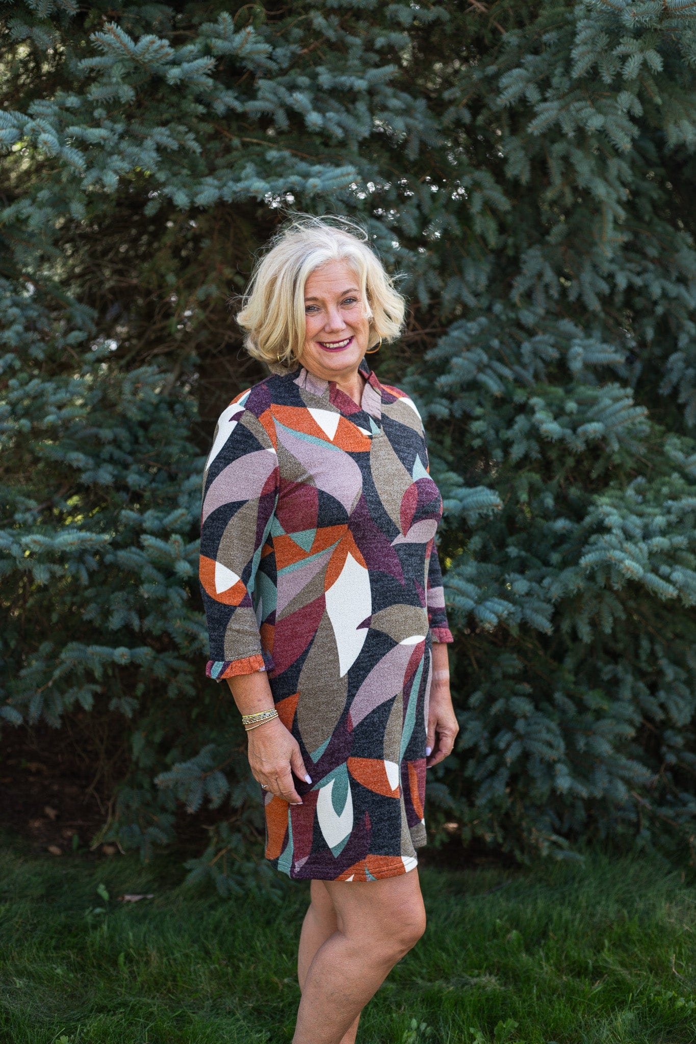 Rust Trinity Ruffle Neck Dress